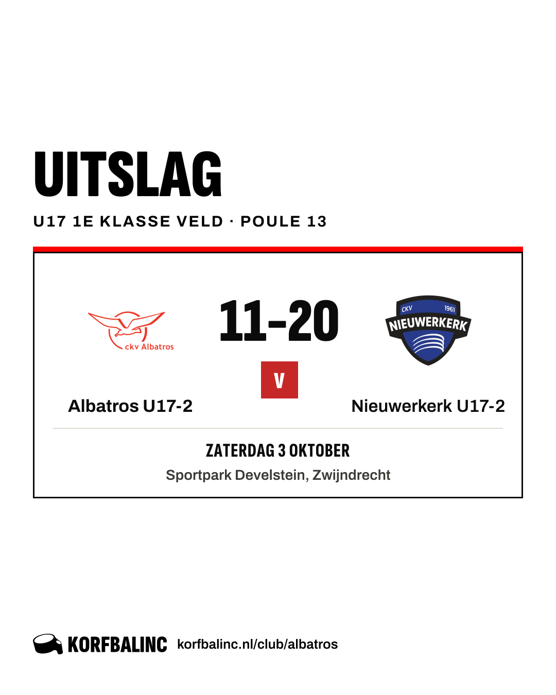 Albatros U17-2 - Nieuwerkerk U17-2