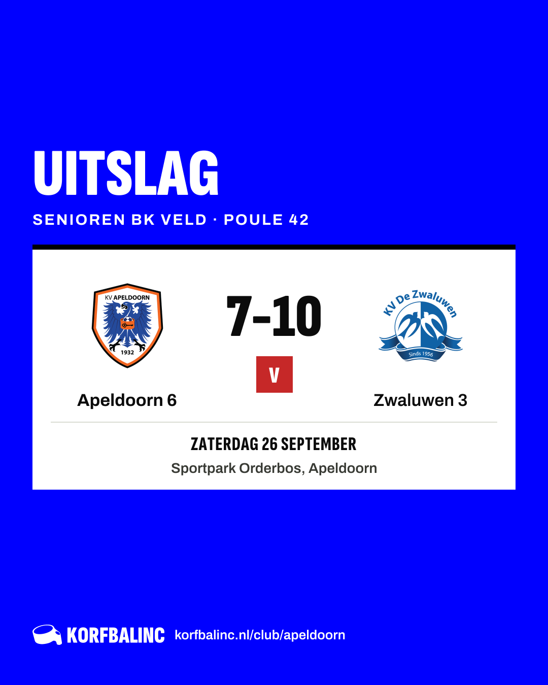 Apeldoorn 6 - Zwaluwen 3