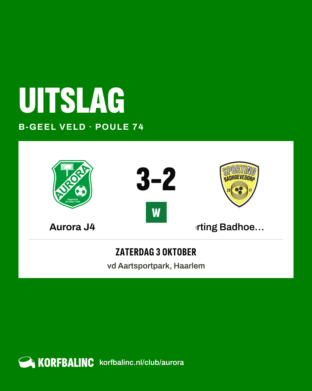 Aurora J4 - Sporting Badhoevedorp J4