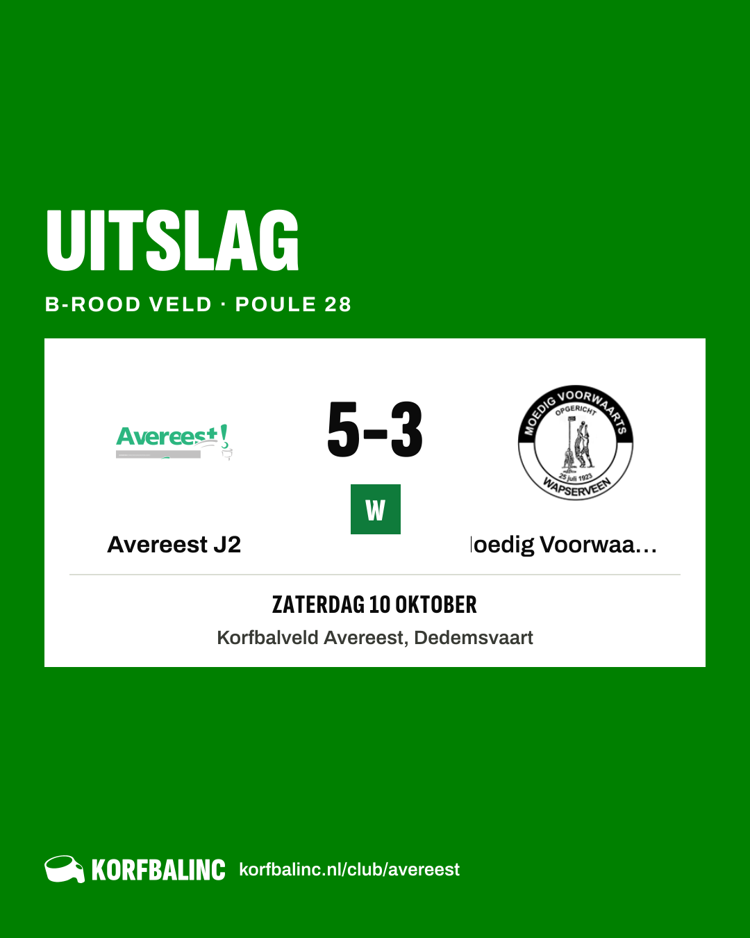 Avereest J2 - Moedig Voorwaarts J1