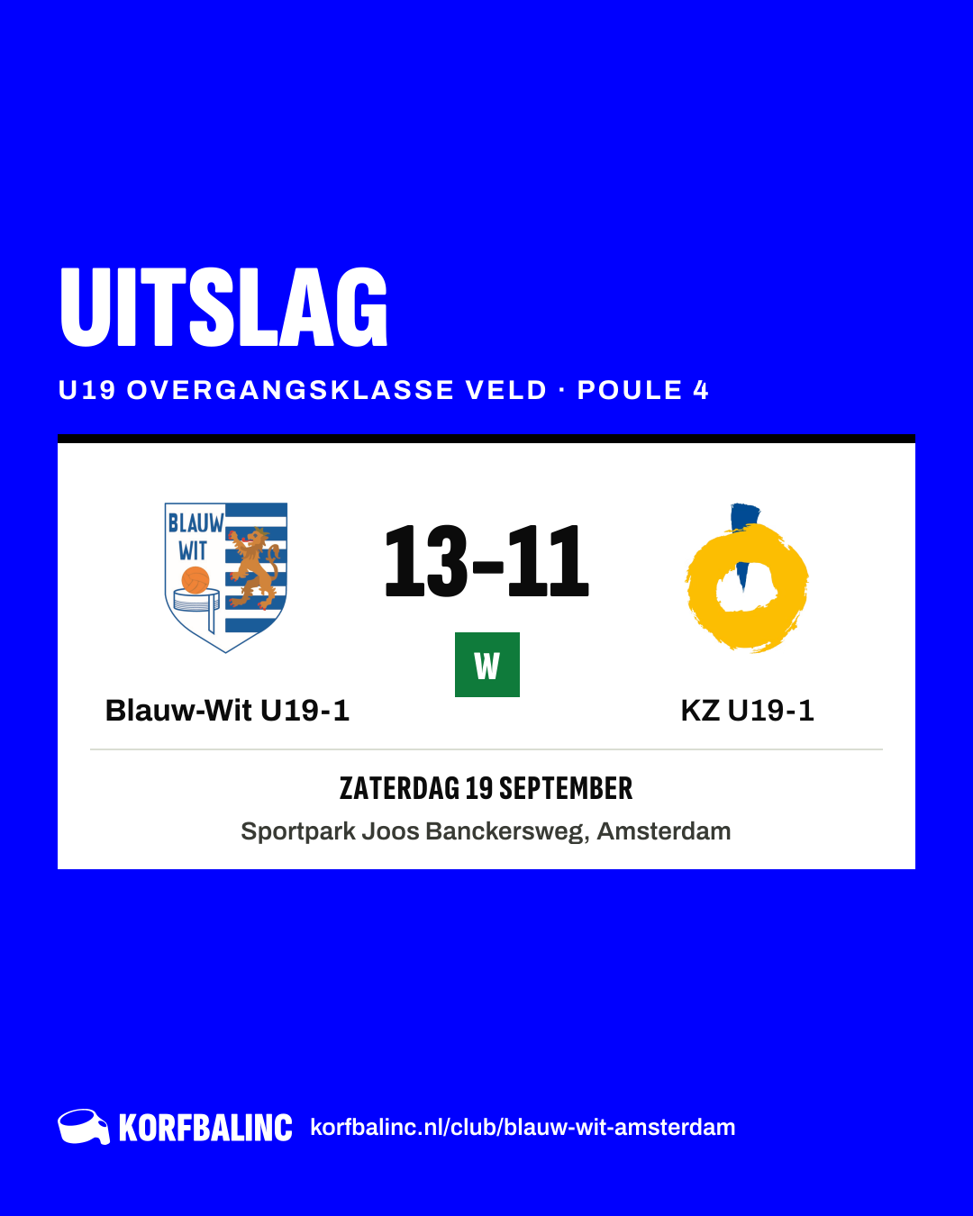 Blauw-Wit U19-1 - KZ U19-1