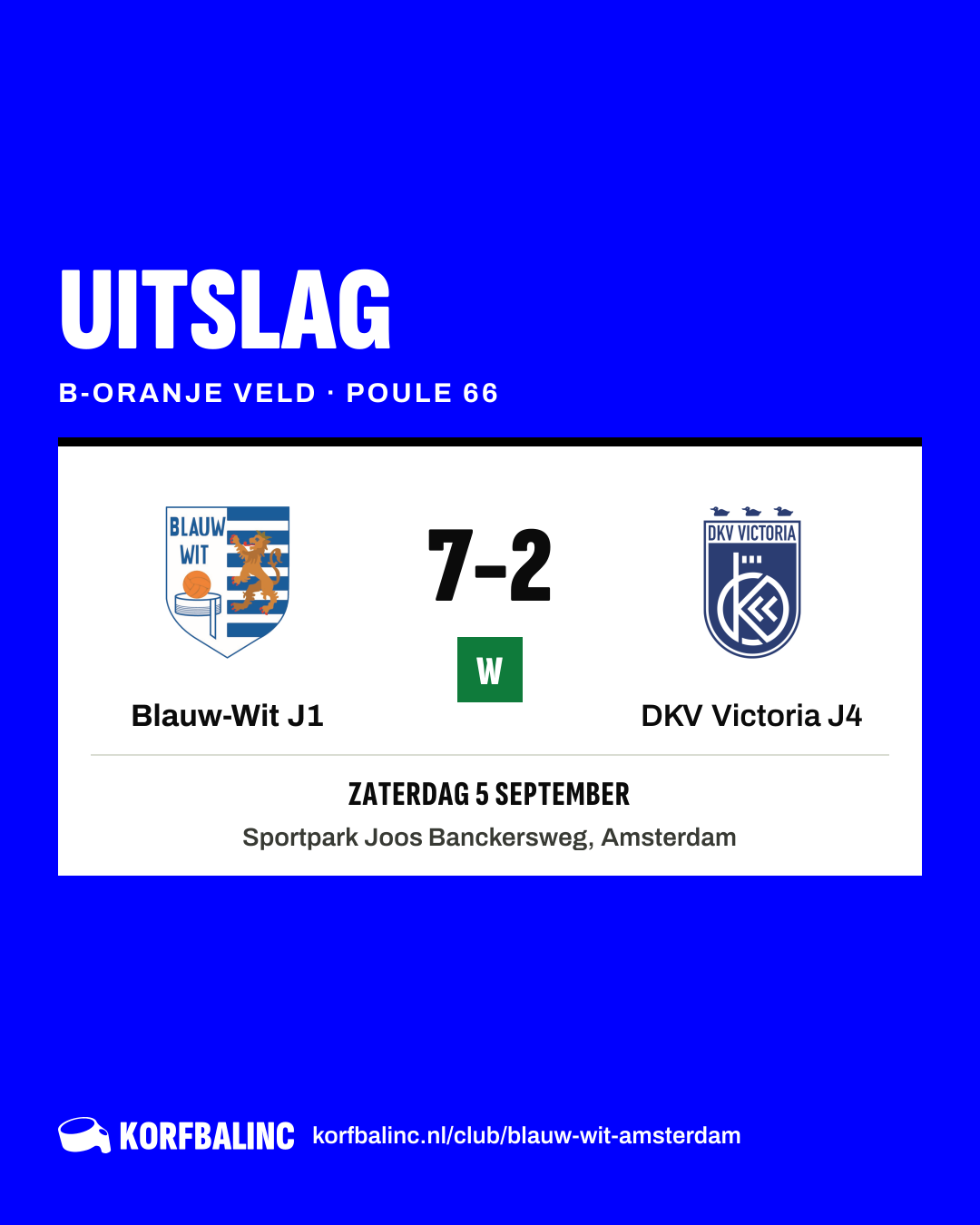 Blauw-Wit J1 - DKV Victoria J4