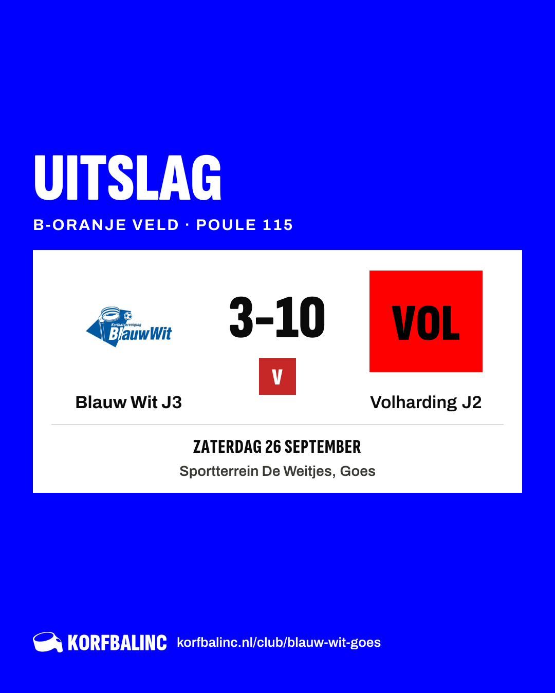 Blauw Wit J3 - Volharding J2