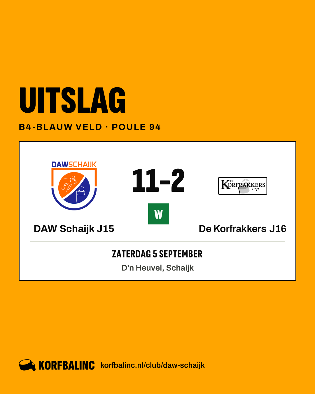 DAW Schaijk J15 - De Korfrakkers J16