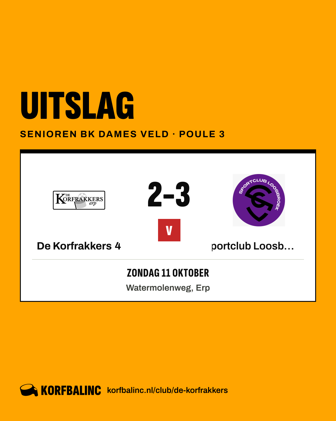 De Korfrakkers 4 - Sportclub Loosbroek 3