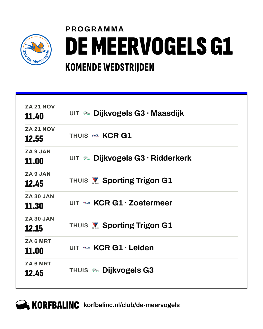 Fixtures De Meervogels G1