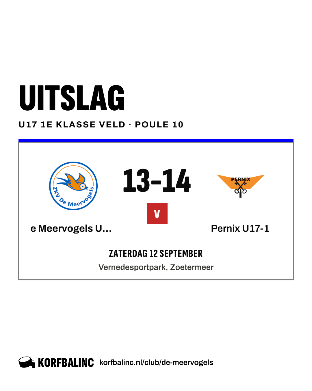 De Meervogels U17-1 - Pernix U17-1