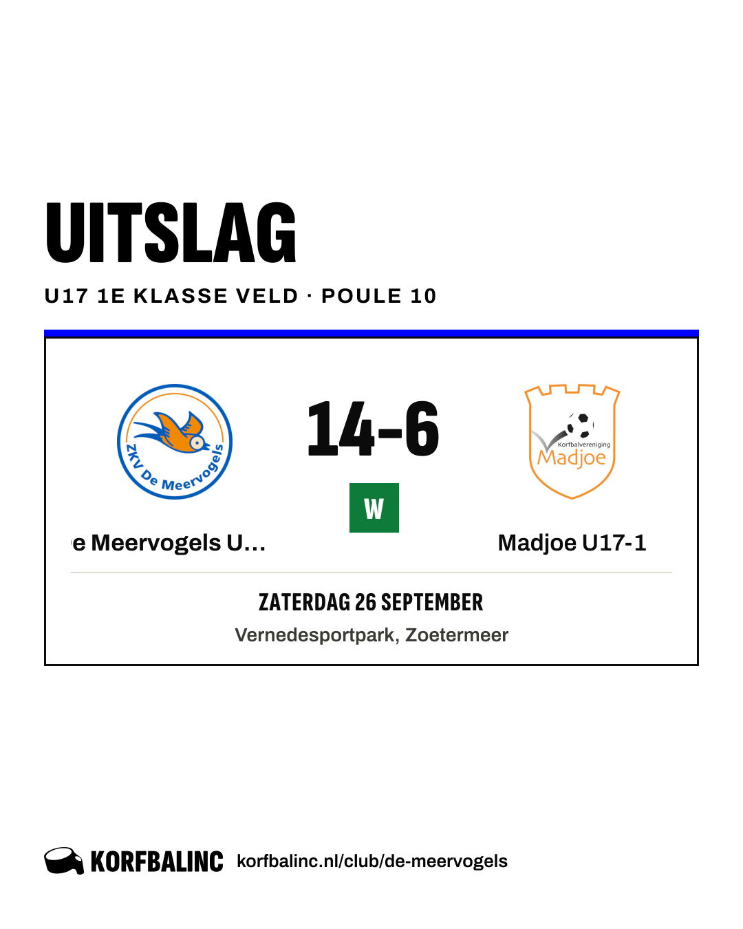 De Meervogels U17-1 - Madjoe U17-1
