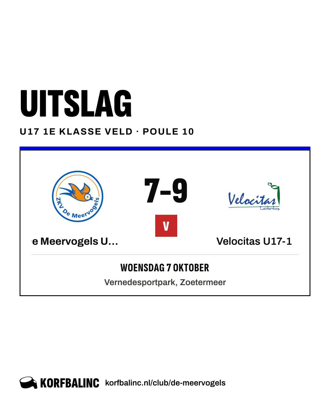 De Meervogels U17-1 - Velocitas U17-1