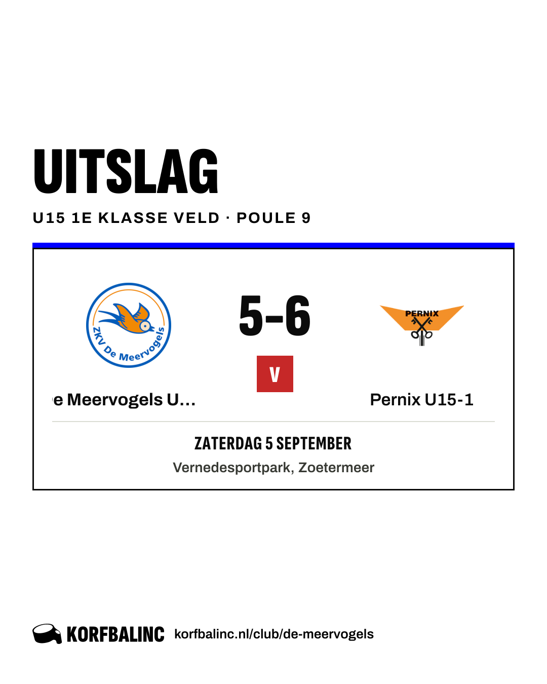 De Meervogels U15-1 - Pernix U15-1
