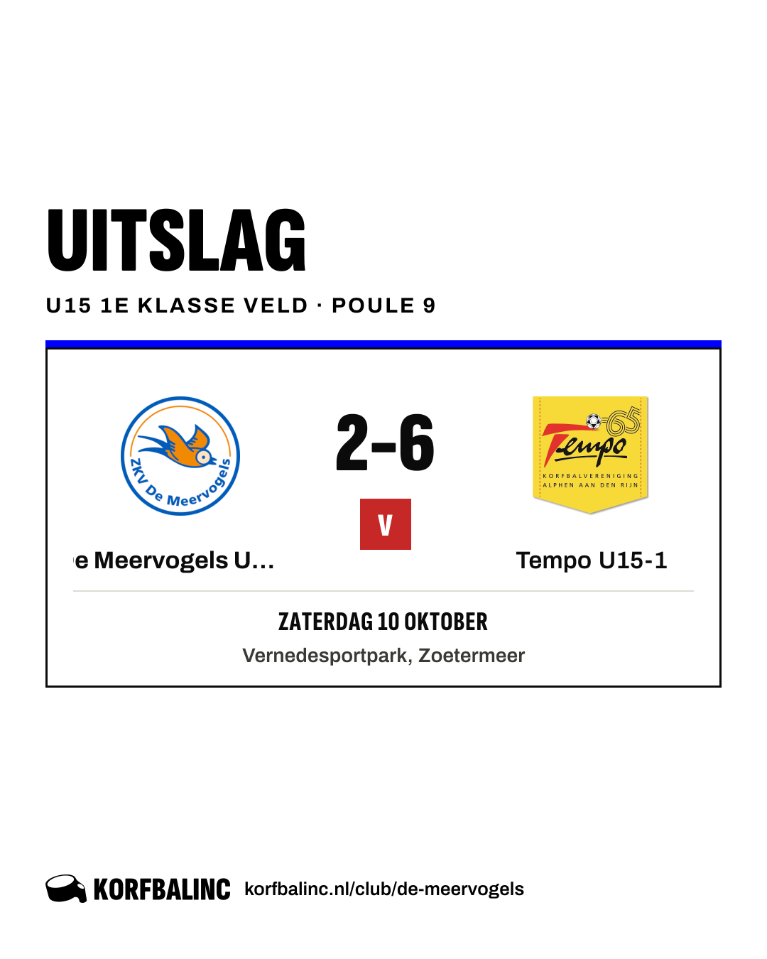 De Meervogels U15-1 - Tempo U15-1