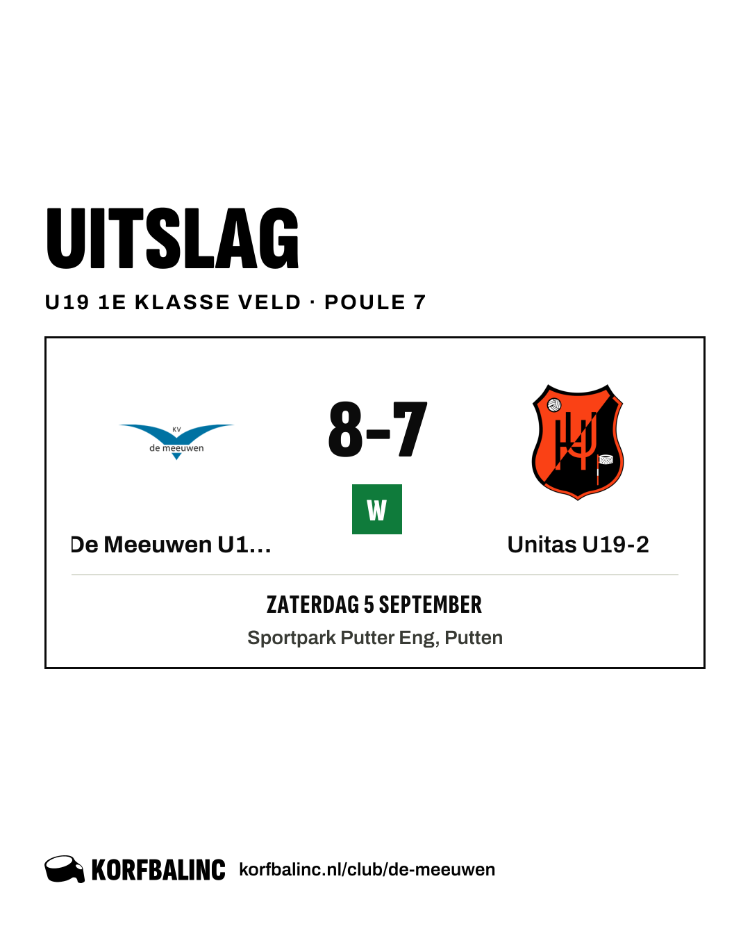 De Meeuwen U19-1 - Unitas U19-2