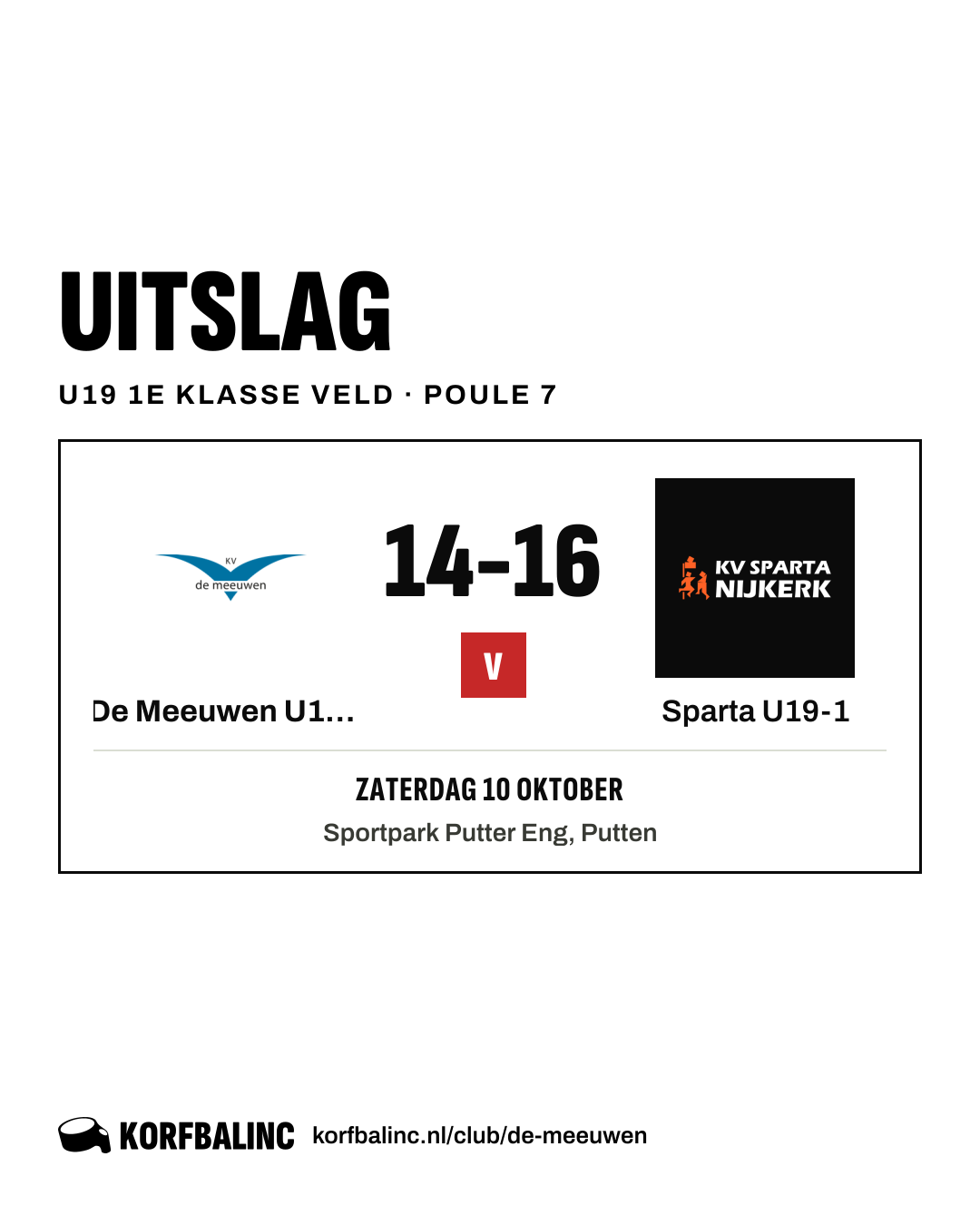 De Meeuwen U19-1 - Sparta U19-1