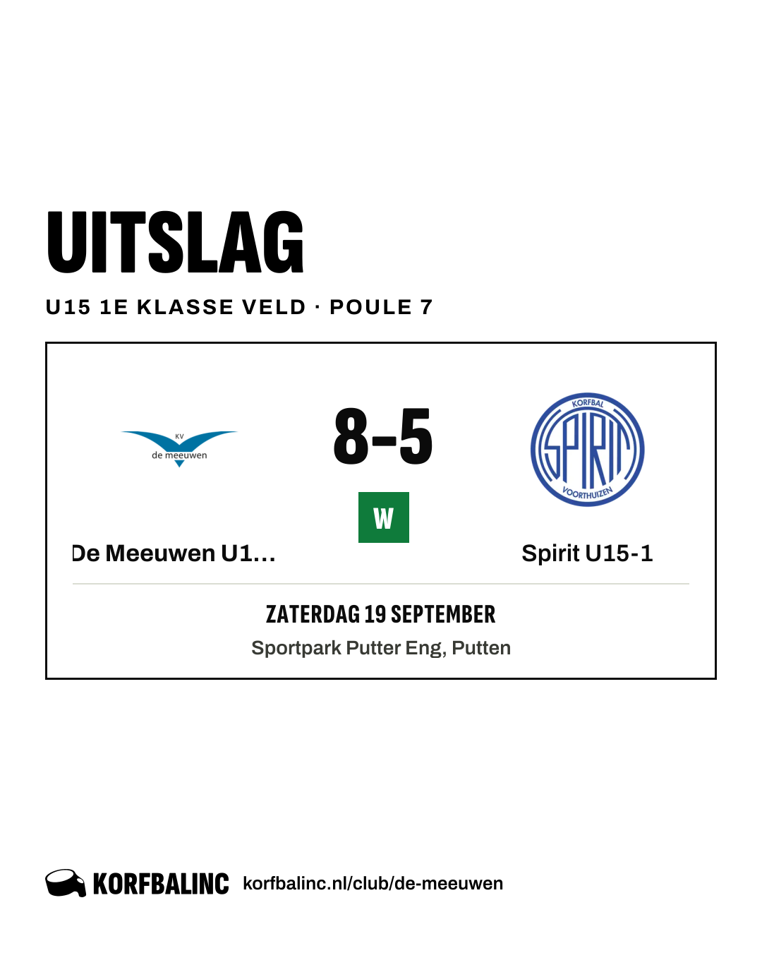 De Meeuwen U15-1 - Spirit U15-1