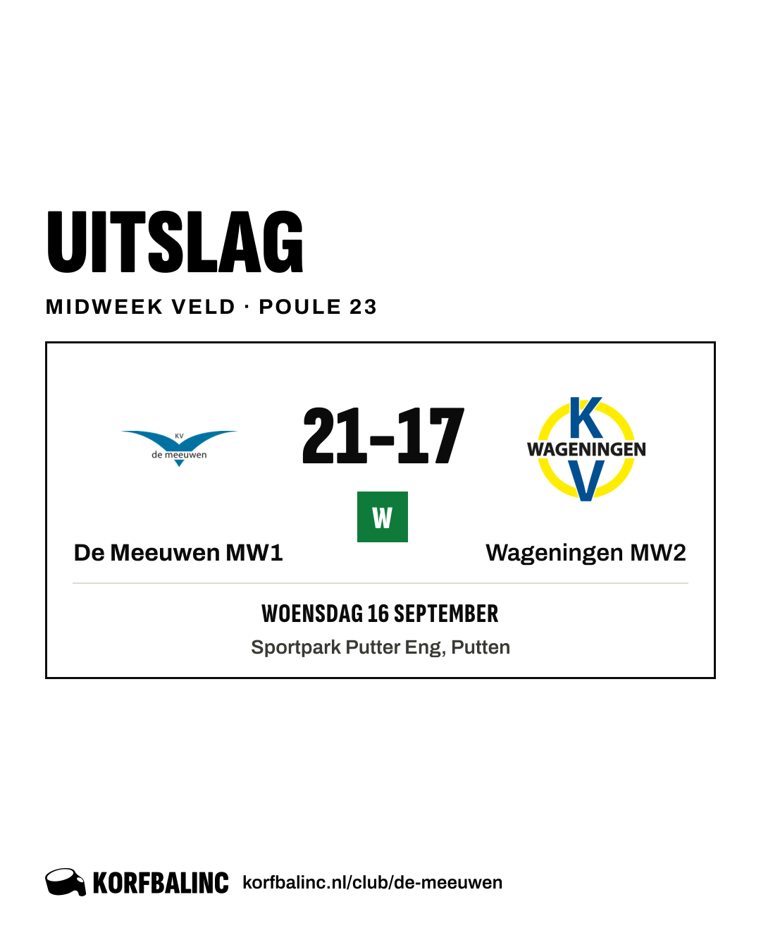 De Meeuwen MW1 - Wageningen MW2