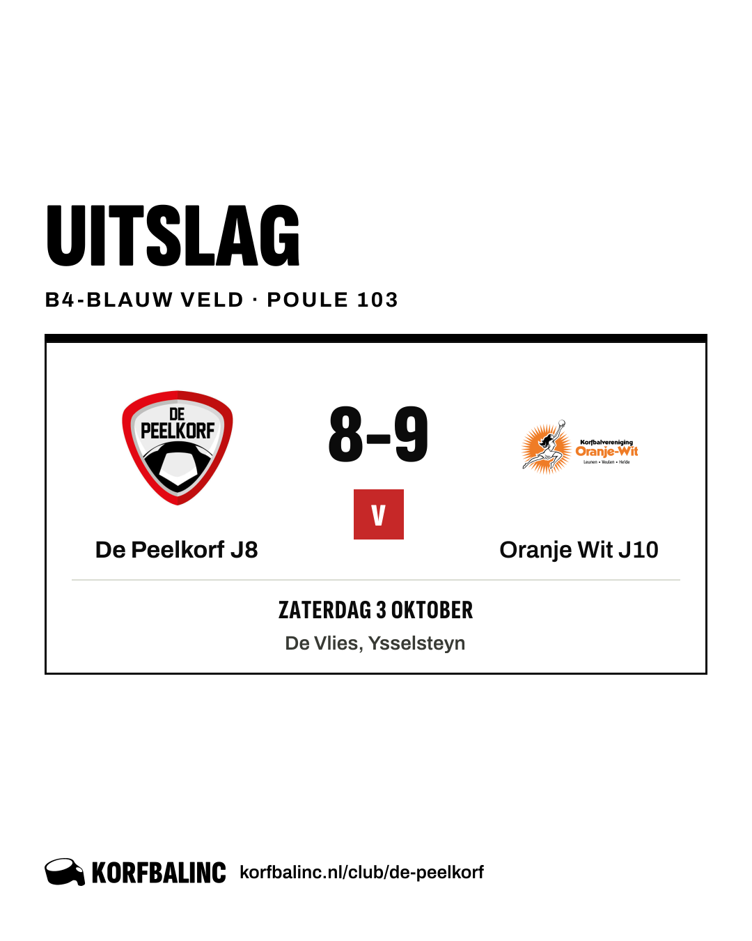 De Peelkorf J8 - Oranje Wit J10