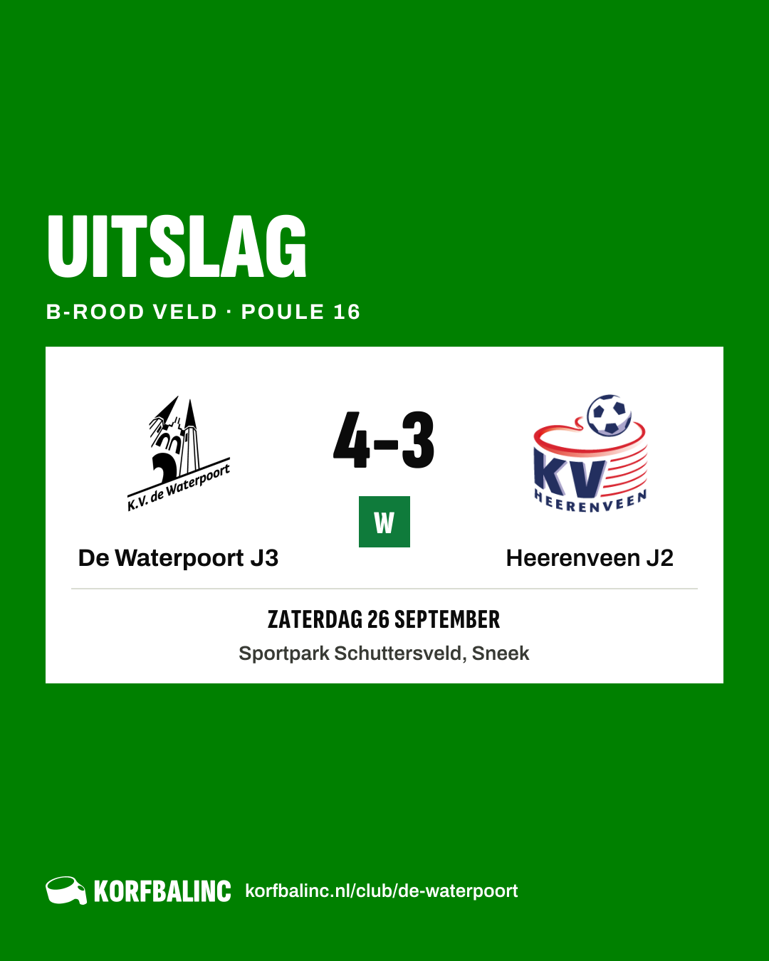 De Waterpoort J3 - Heerenveen J2