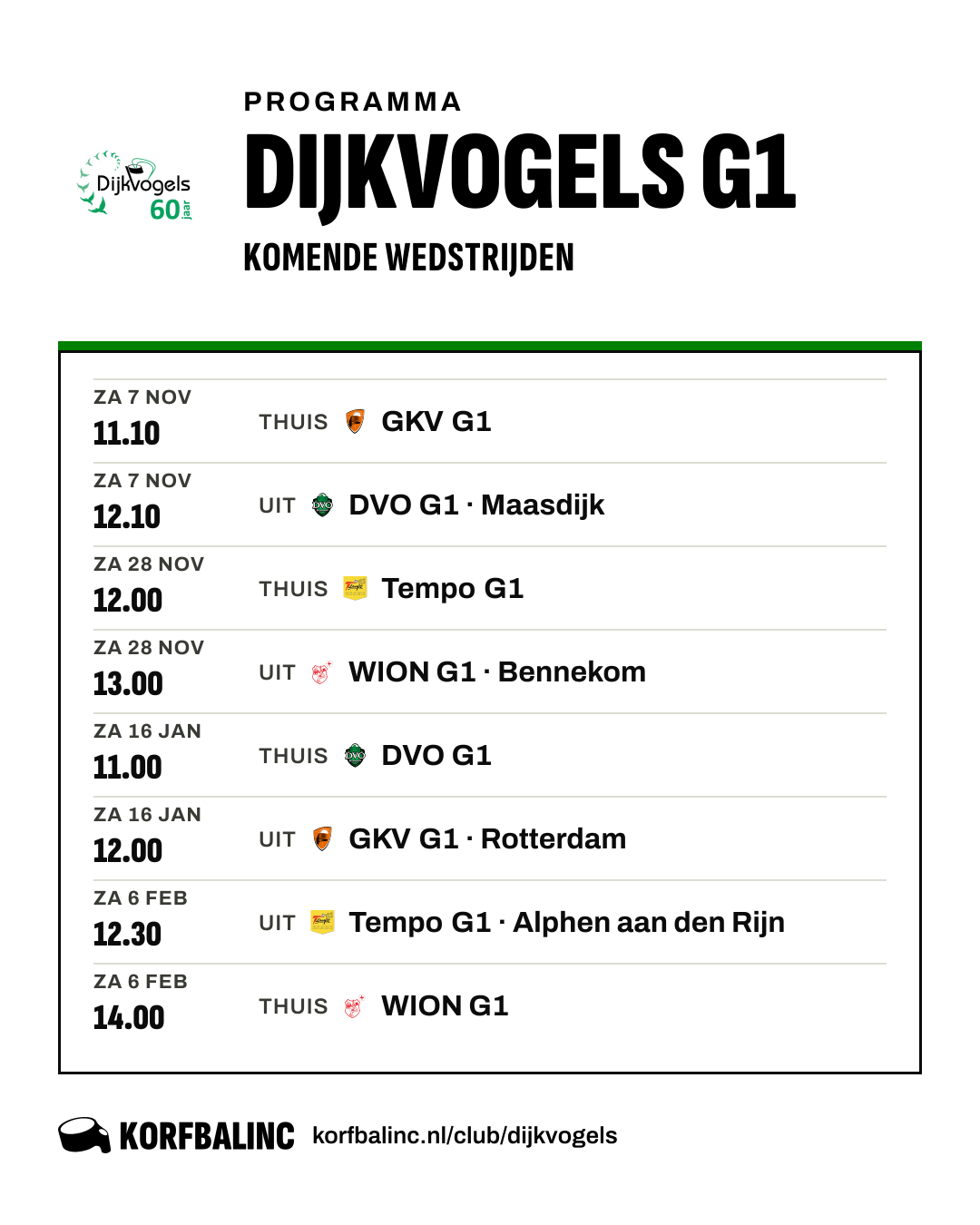 Fixtures Dijkvogels G1