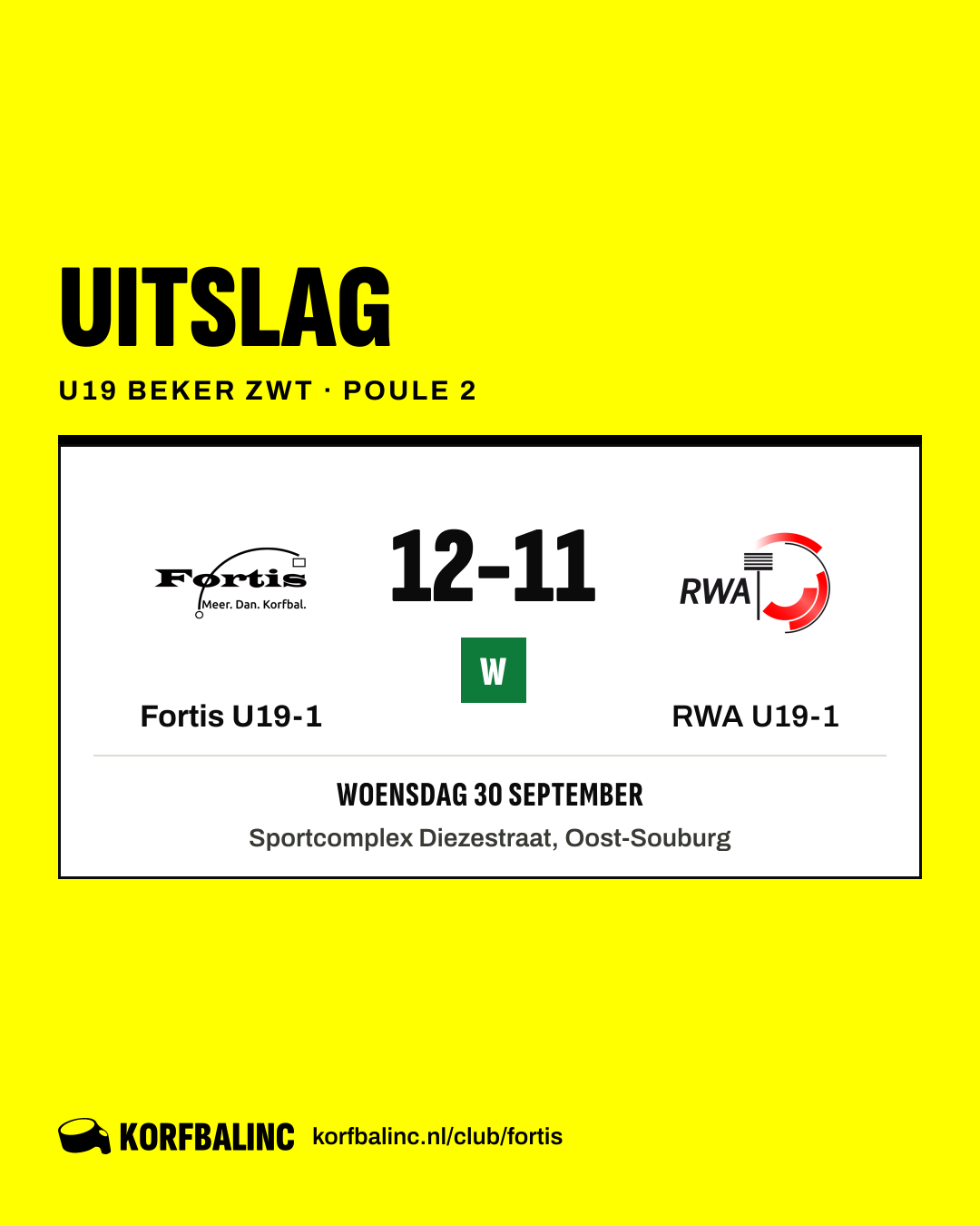 Fortis U19-1 - RWA U19-1