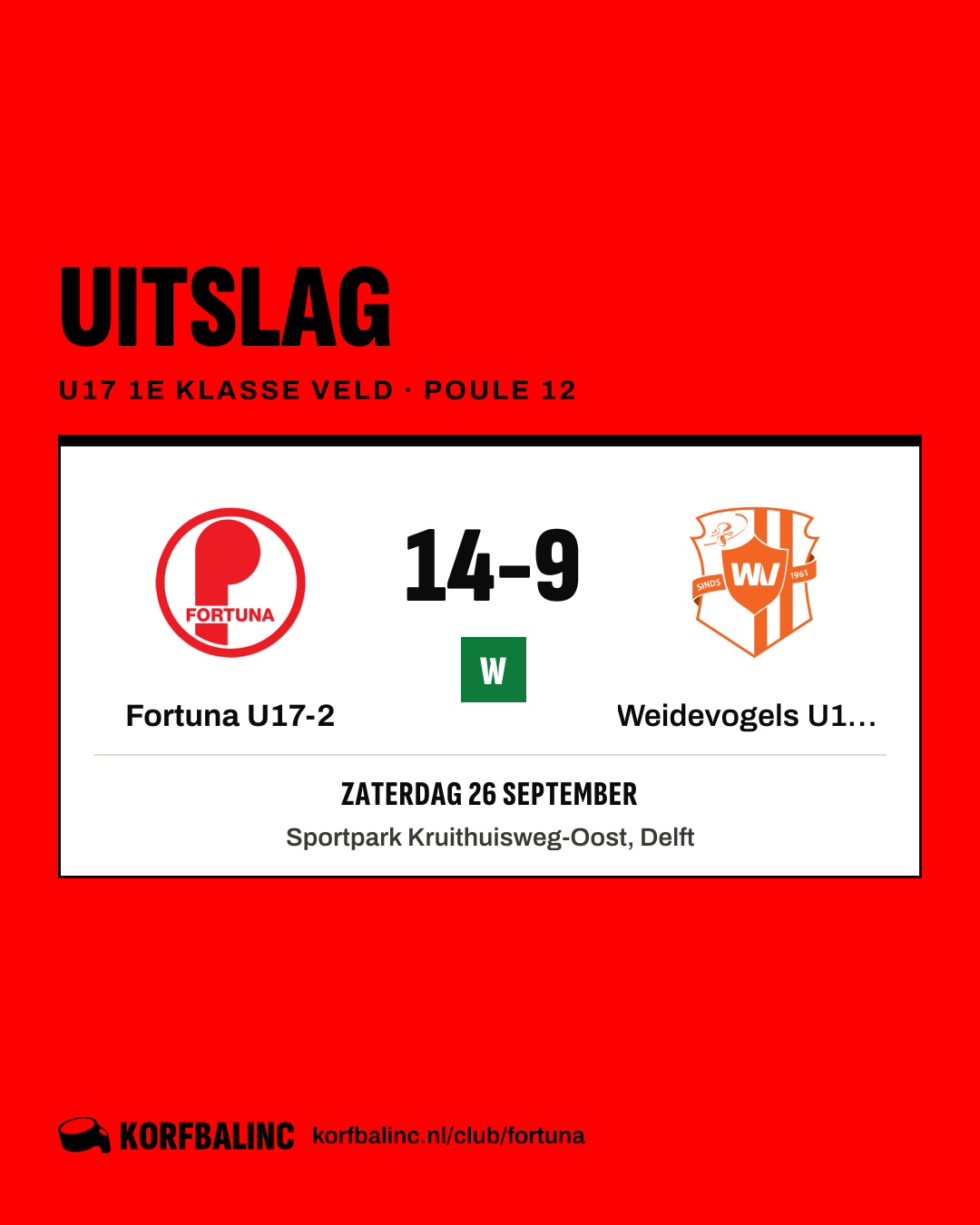 Fortuna U17-2 - Weidevogels U17-1