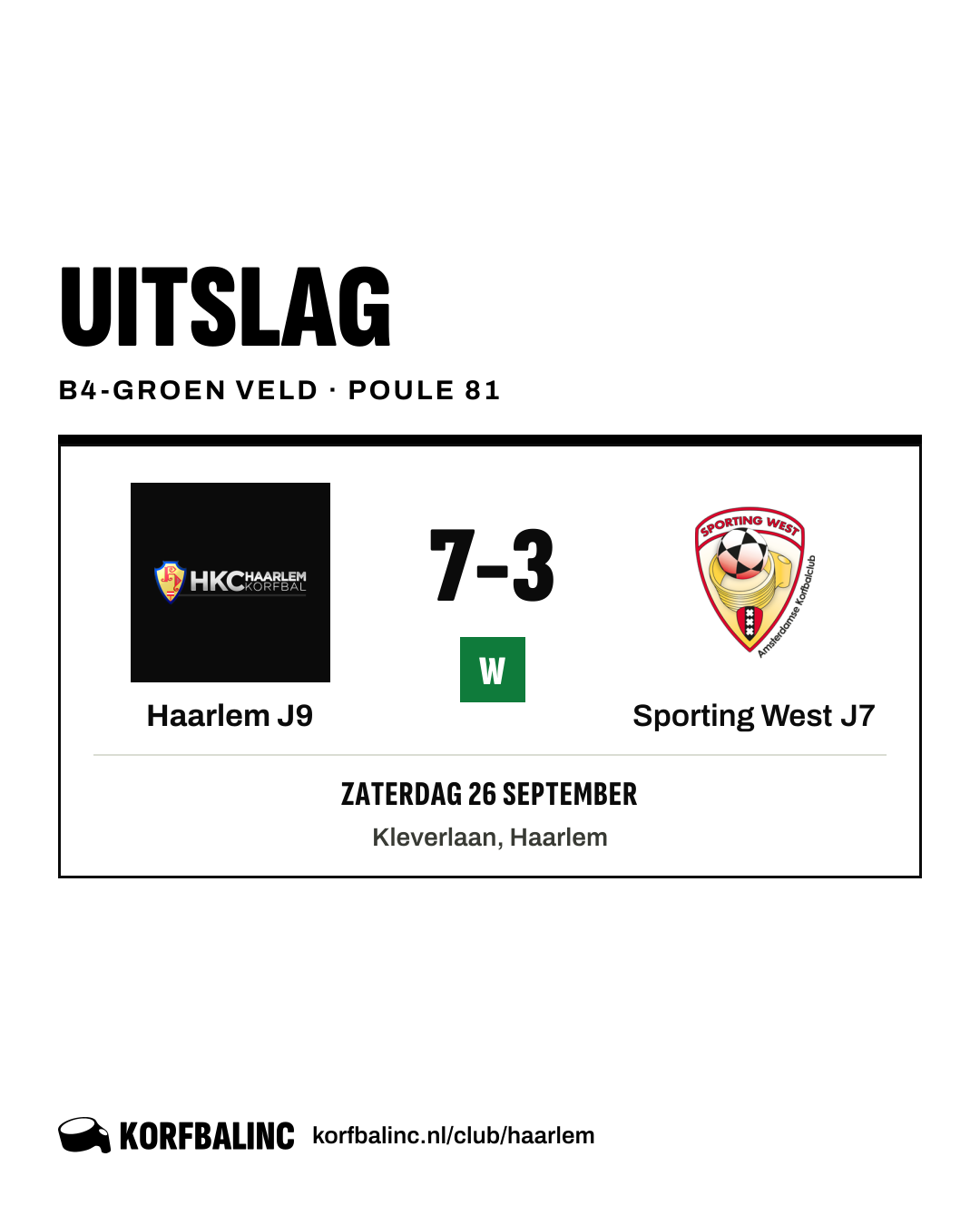 Haarlem J9 - Sporting West J7