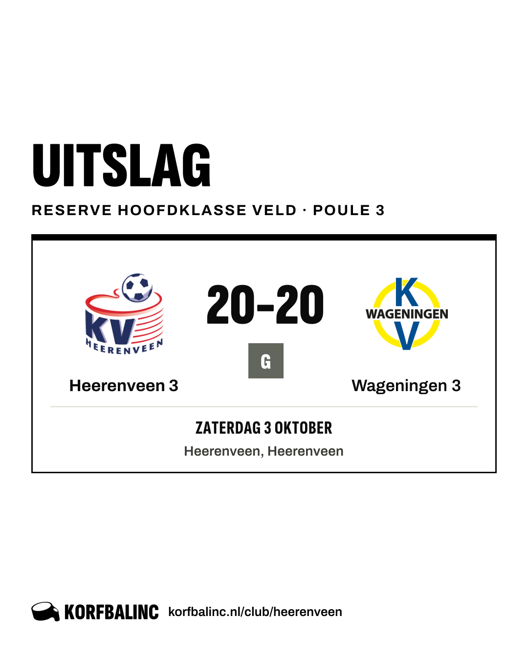 Heerenveen 3 - Wageningen 3