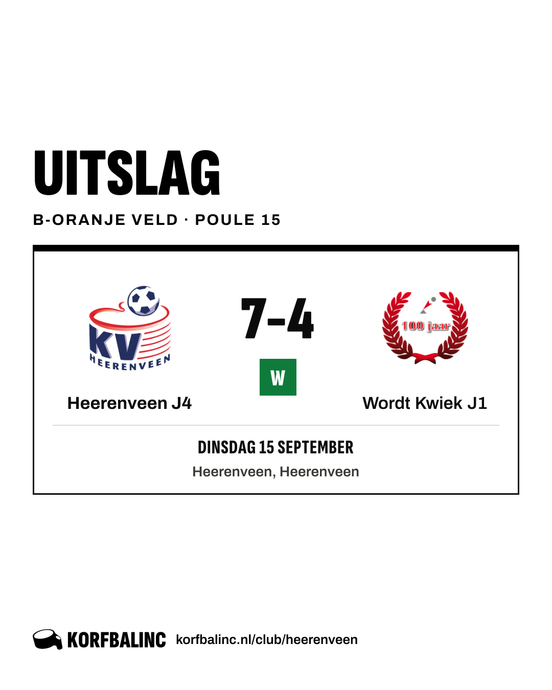 Heerenveen J4 - Wordt Kwiek J1