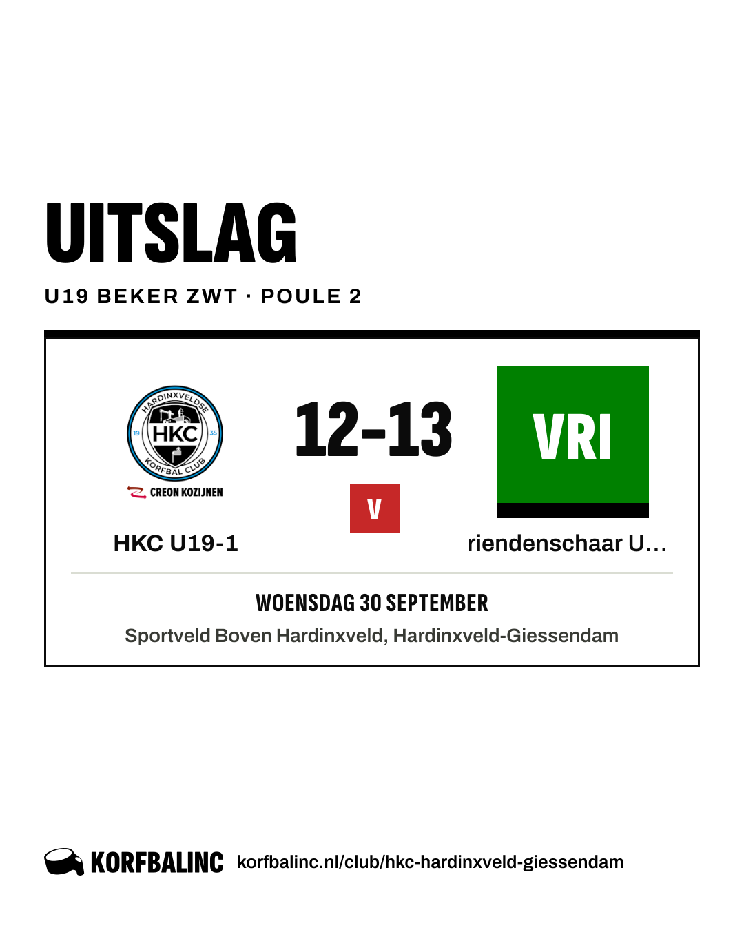 HKC U19-1 - Vriendenschaar U19-1