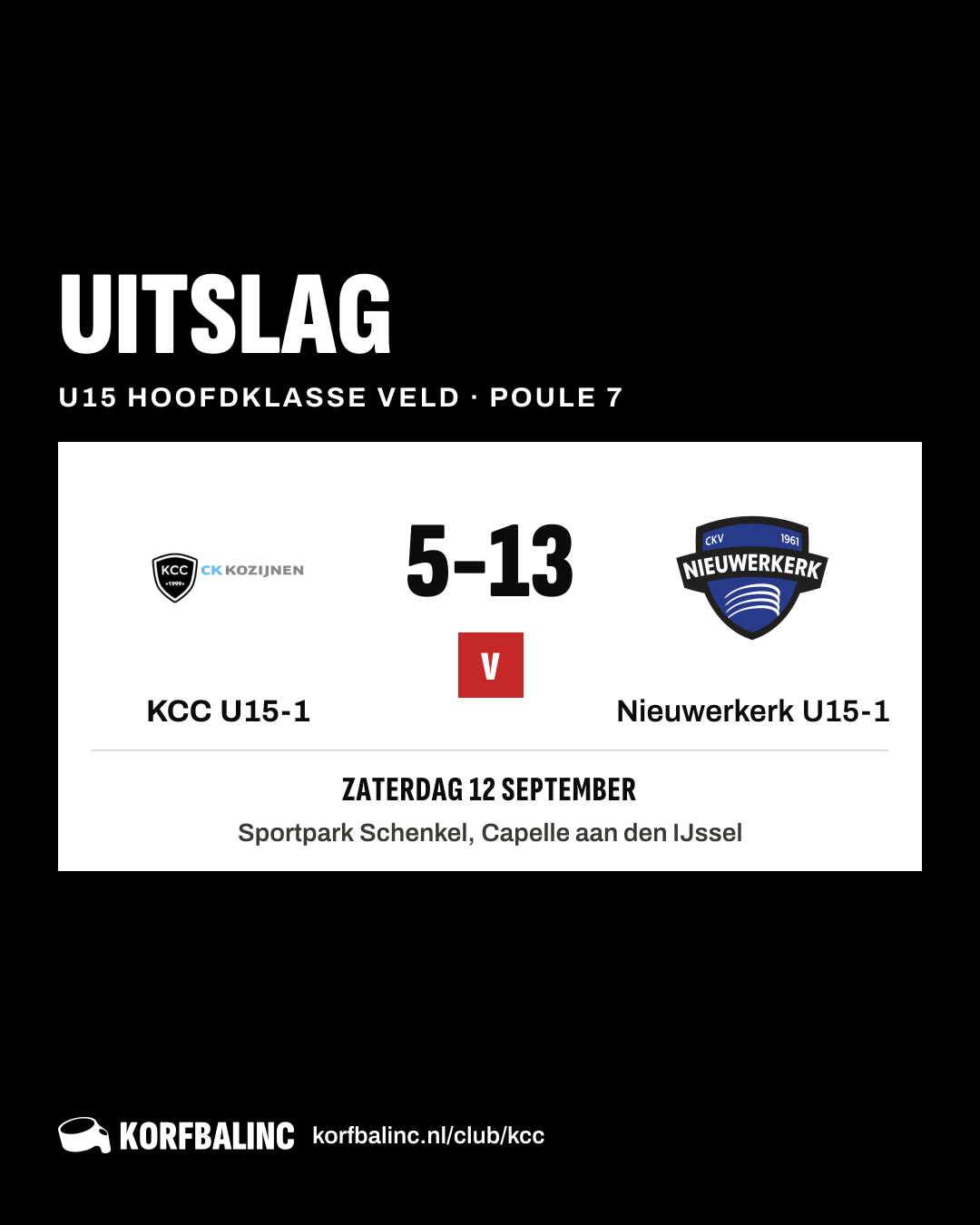 KCC U15-1 - Nieuwerkerk U15-1