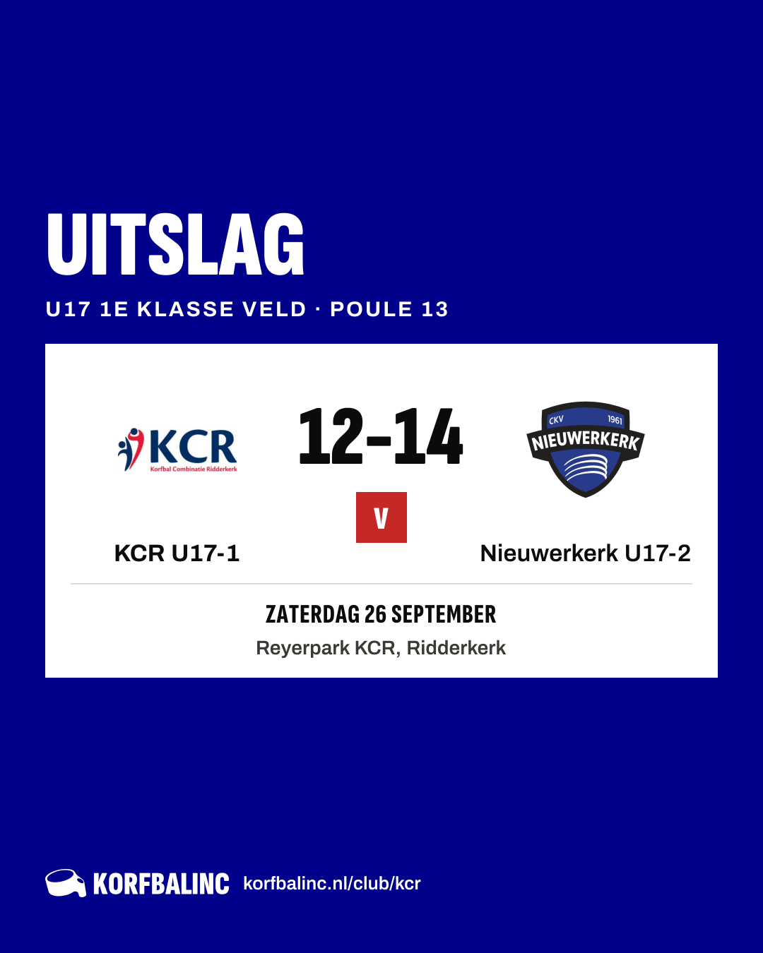 KCR U17-1 - Nieuwerkerk U17-2