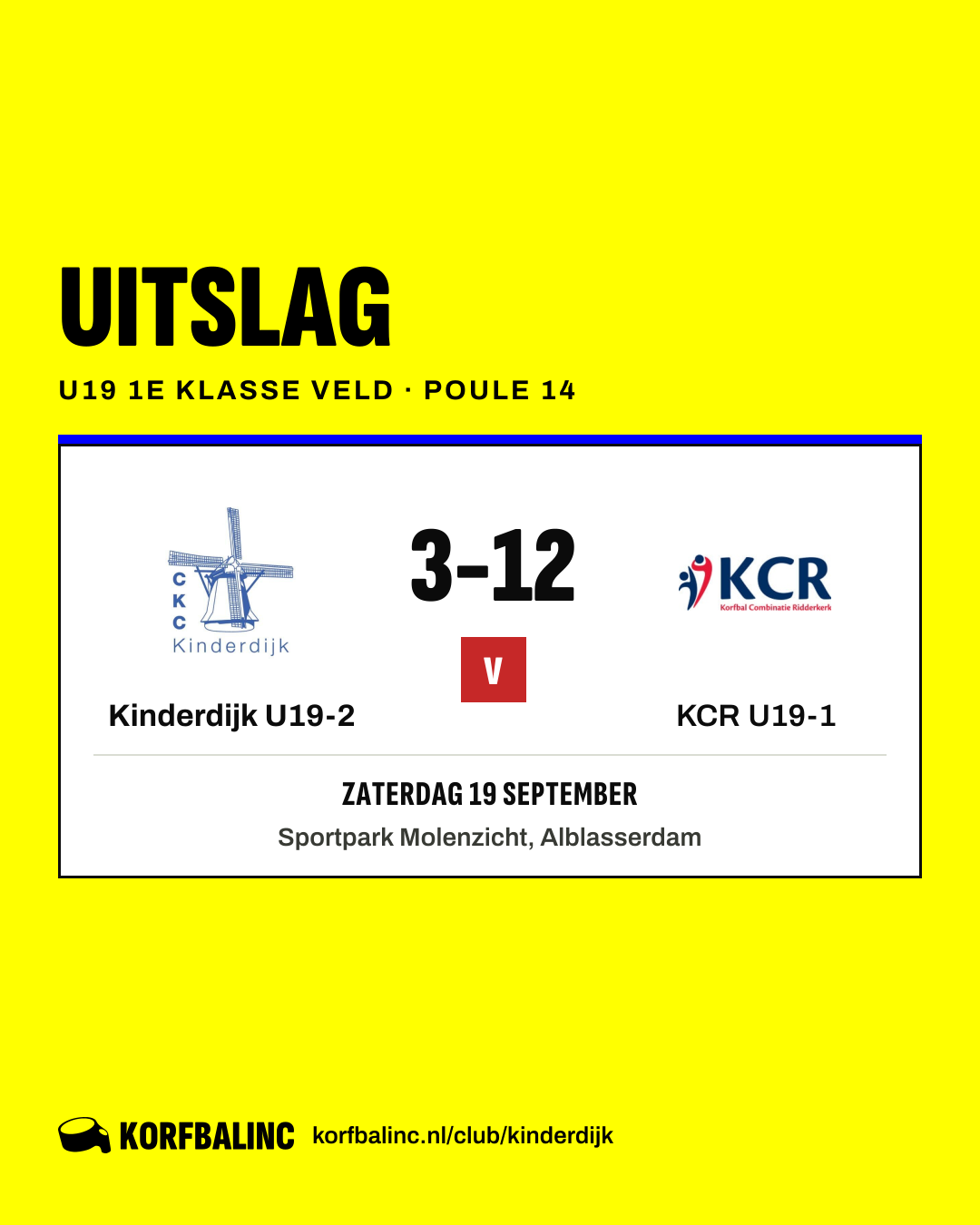 Kinderdijk U19-2 - KCR U19-1