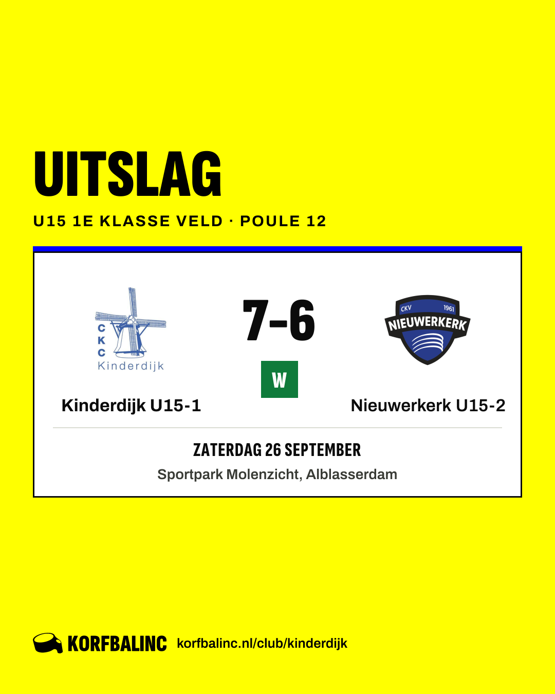 Kinderdijk U15-1 - Nieuwerkerk U15-2