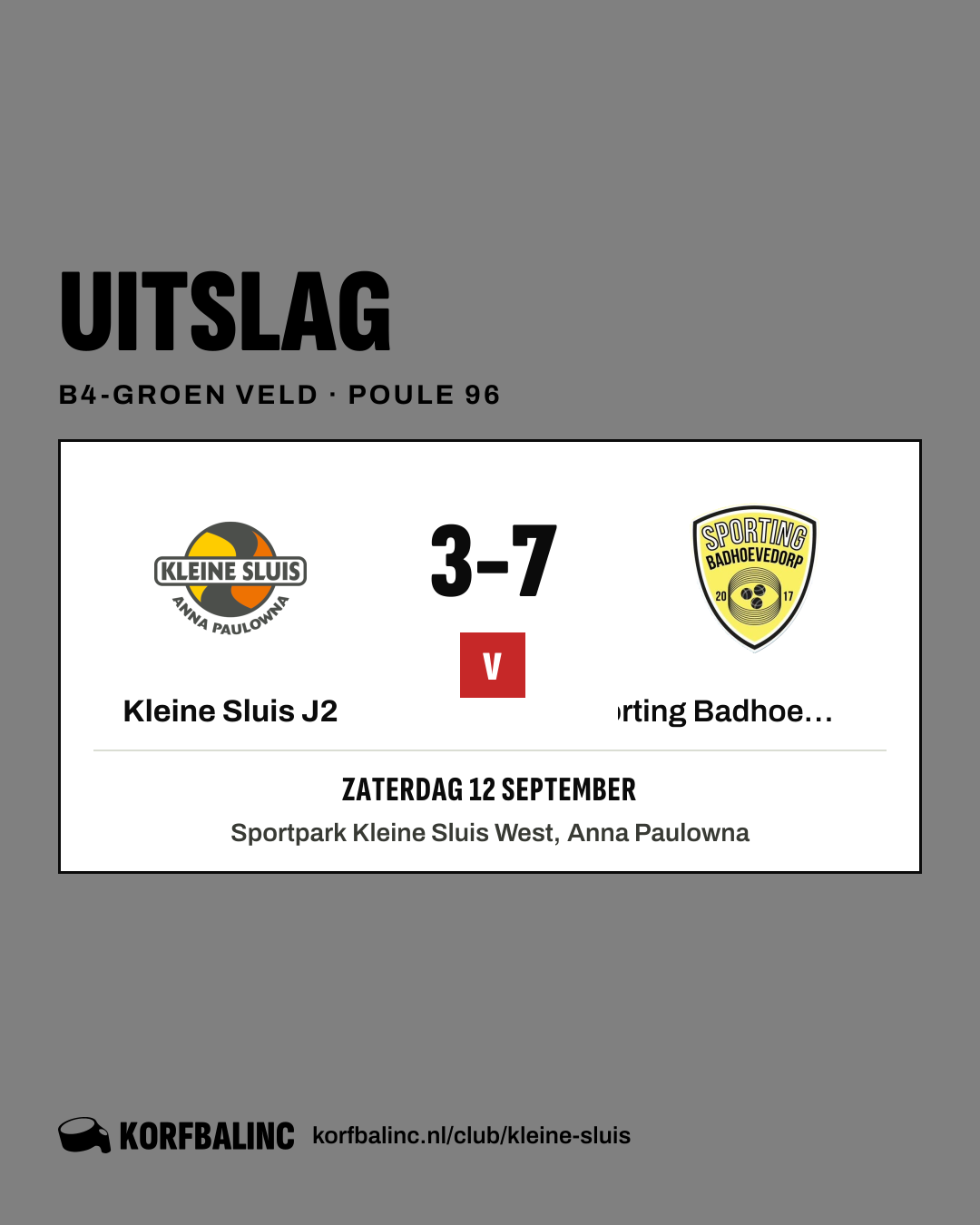 Kleine Sluis J2 - Sporting Badhoevedorp J6