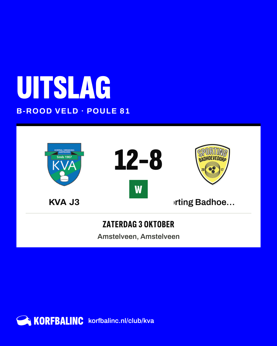 KVA J3 - Sporting Badhoevedorp J1