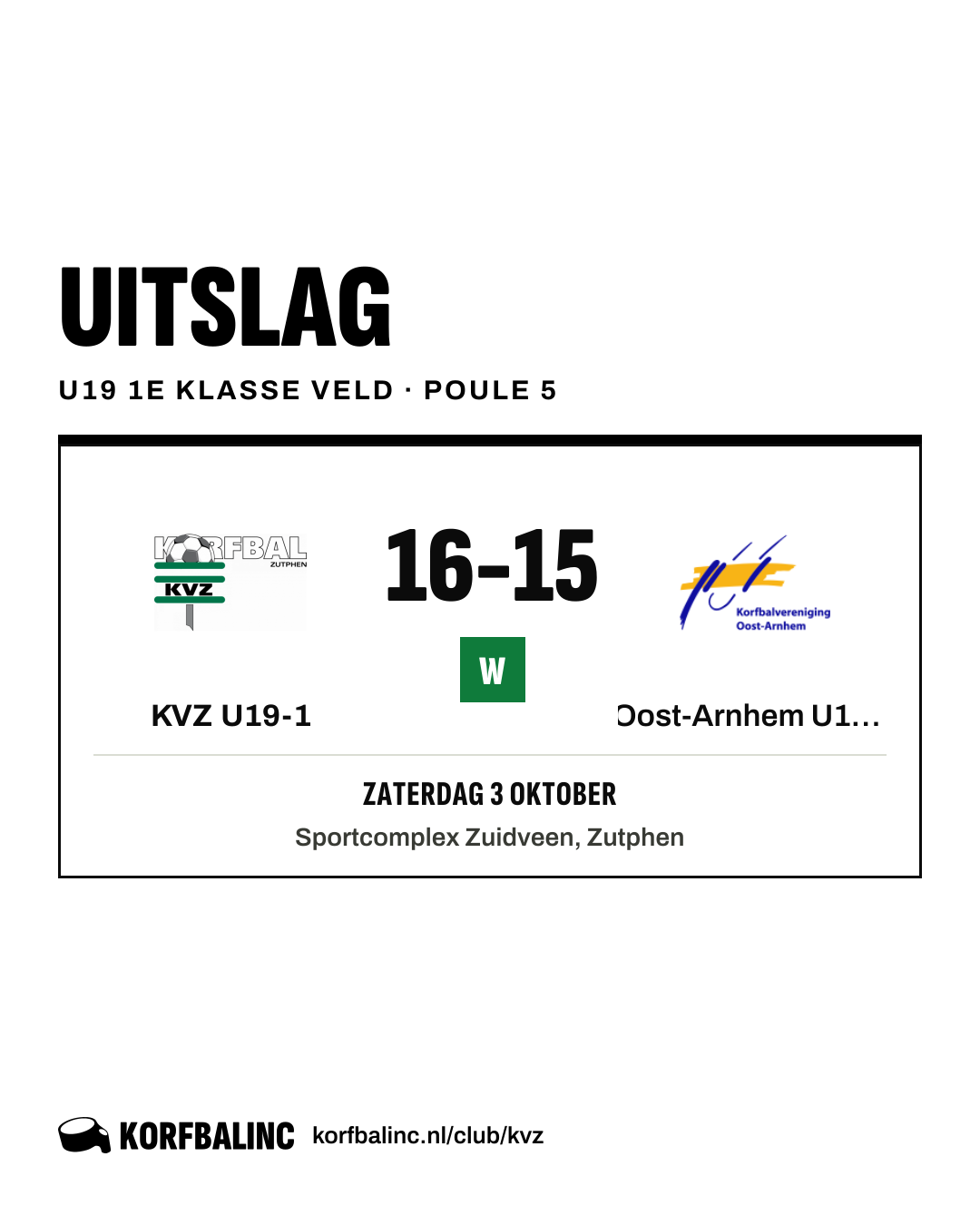 KVZ U19-1 - Oost-Arnhem U19-1