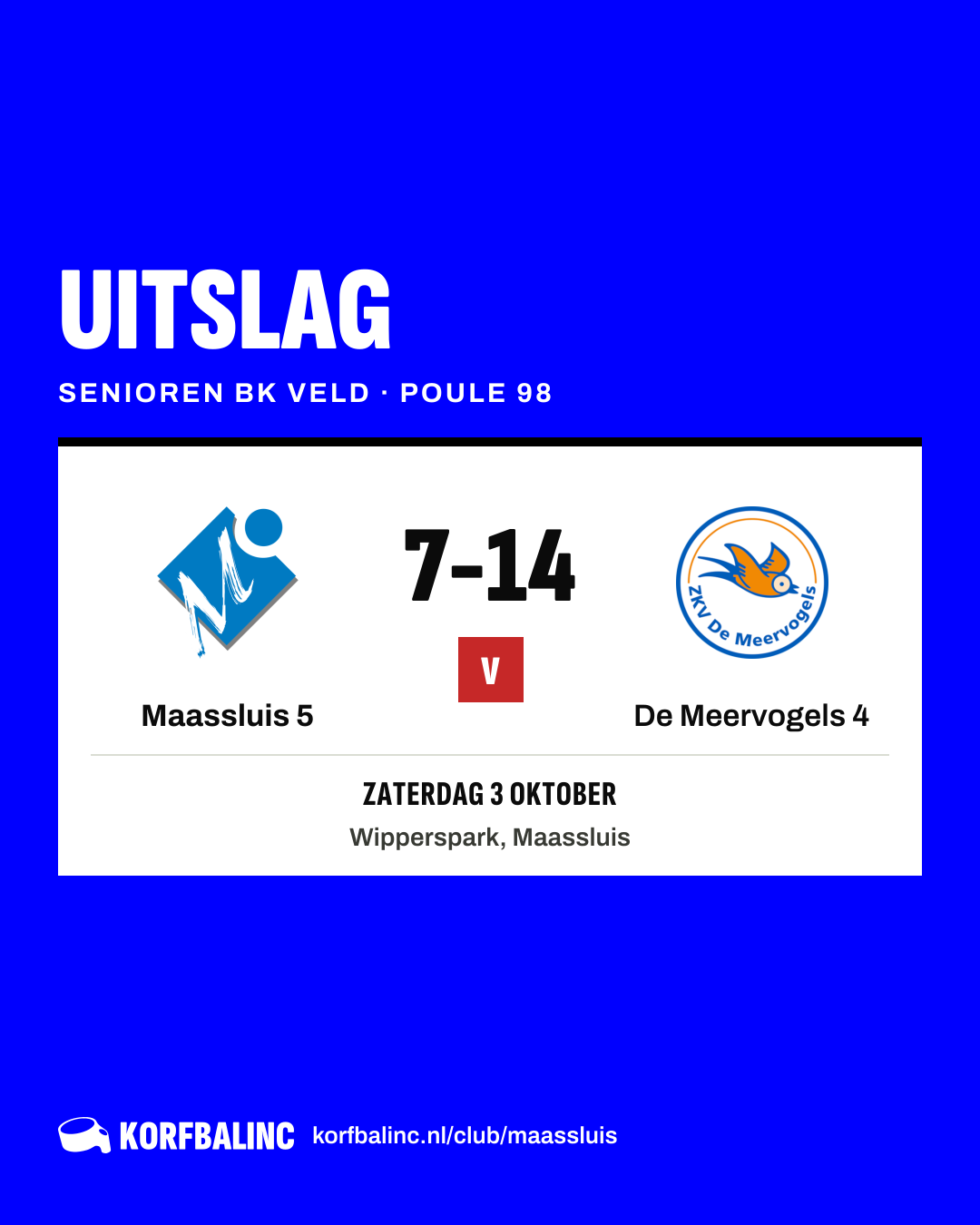 Maassluis 5 - De Meervogels 4