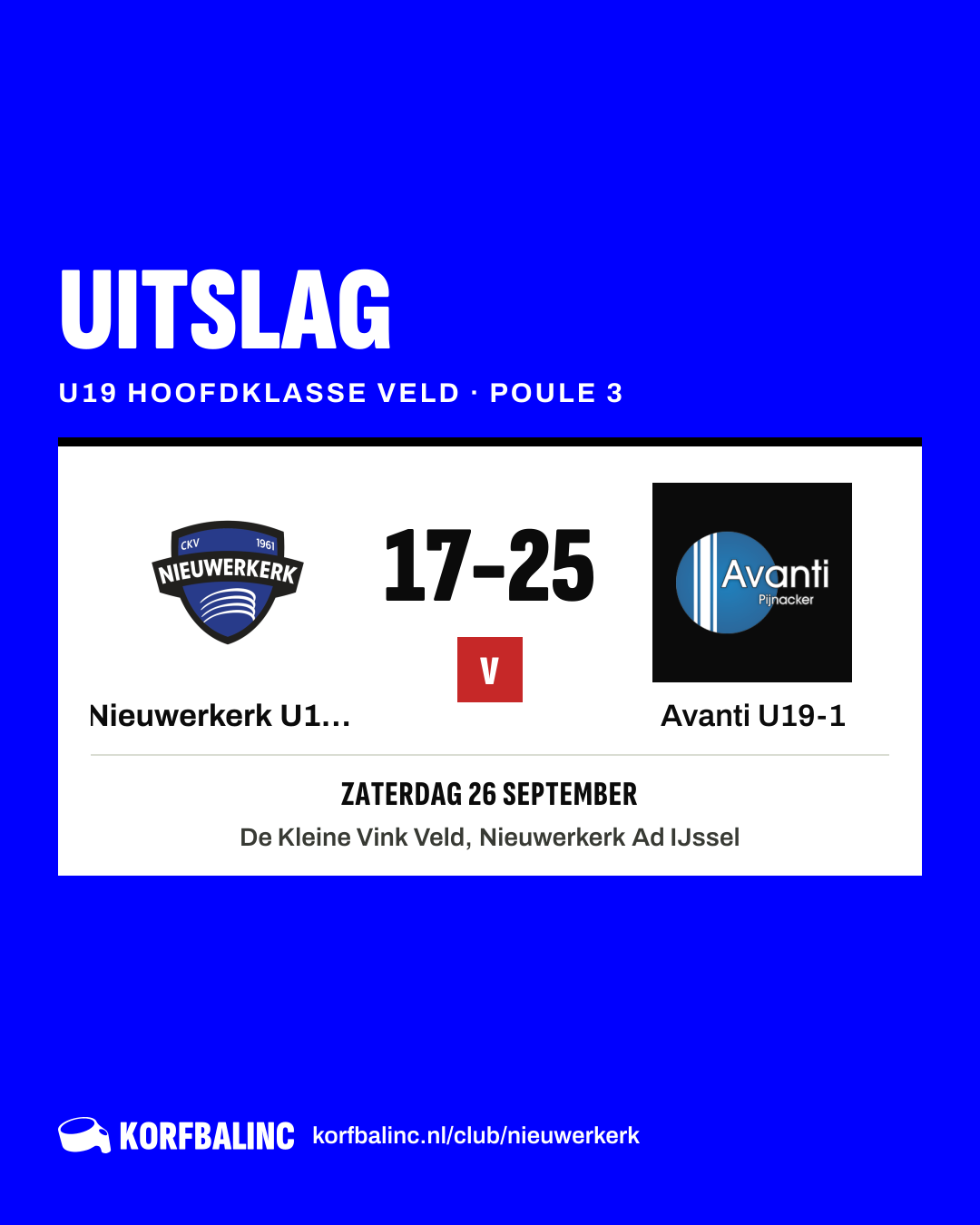 Nieuwerkerk U19-1 - Avanti U19-1