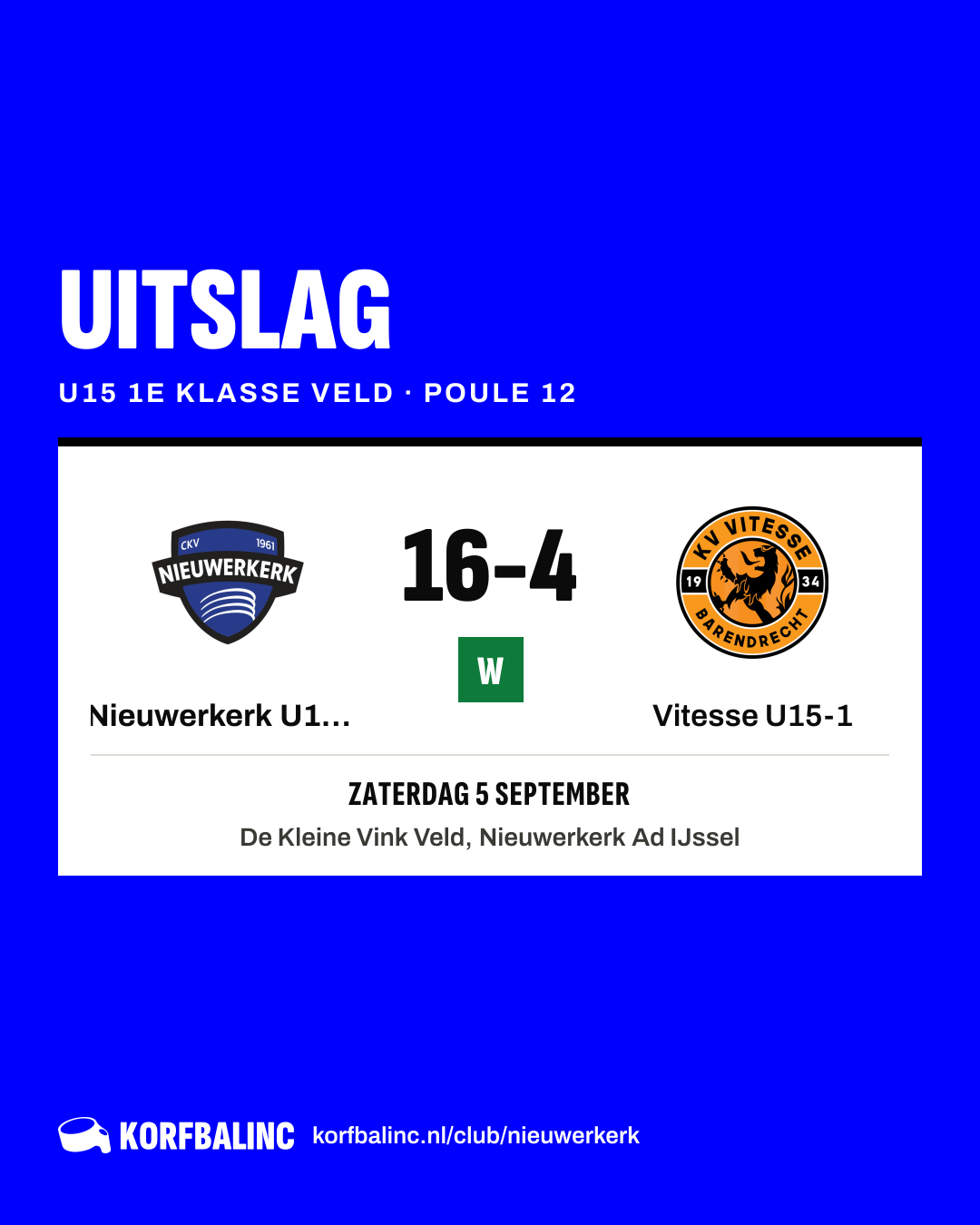 Nieuwerkerk U15-2 - Vitesse U15-1