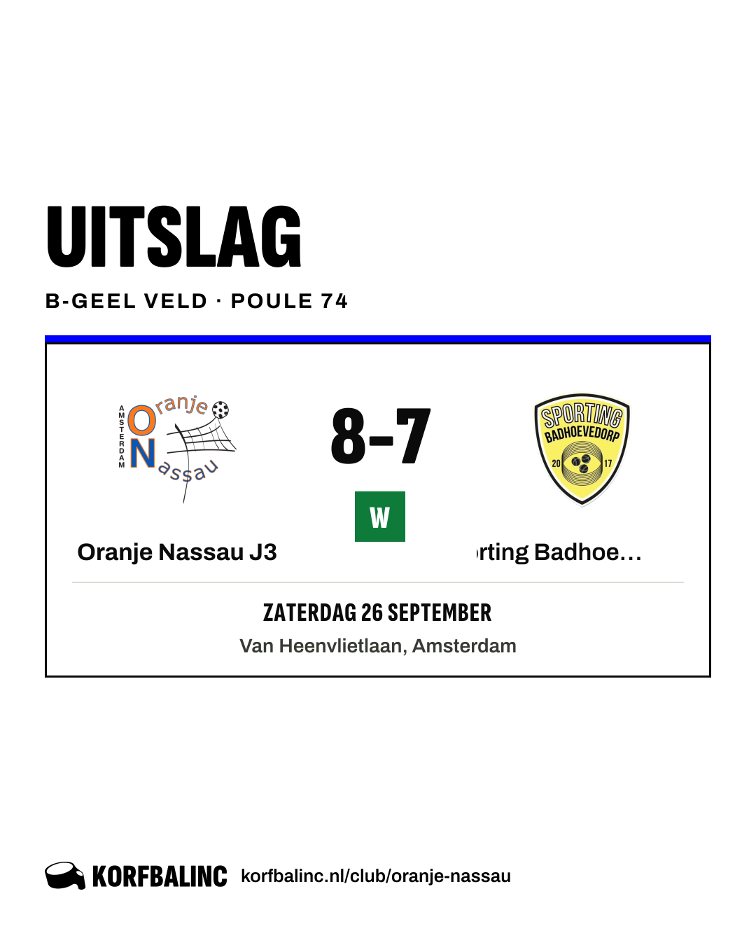 Oranje Nassau J3 - Sporting Badhoevedorp J4