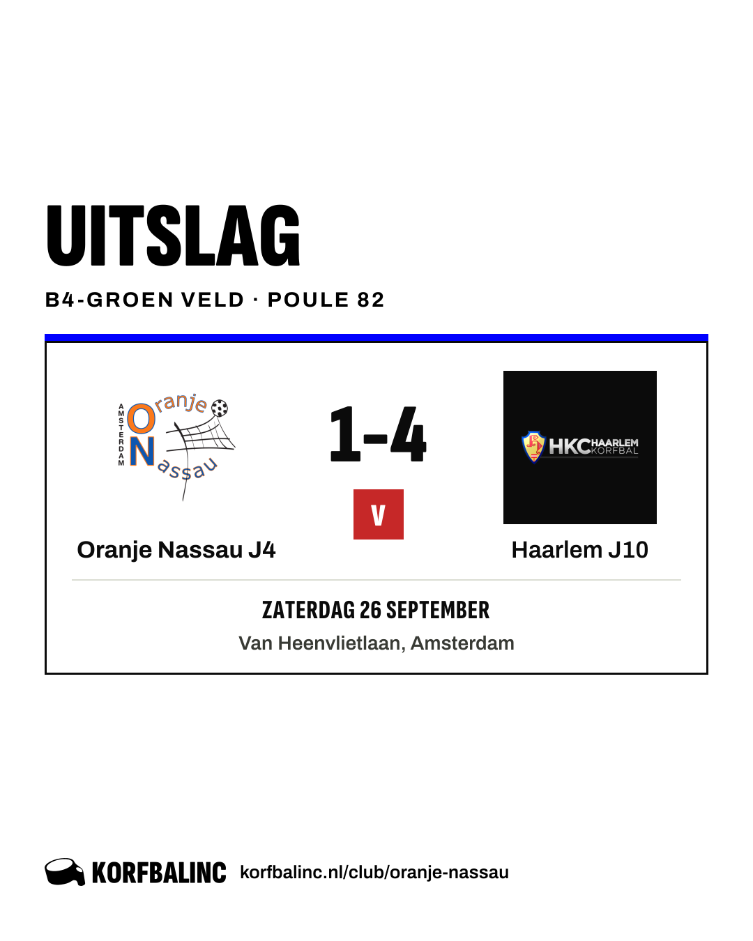 Oranje Nassau J4 - Haarlem J10