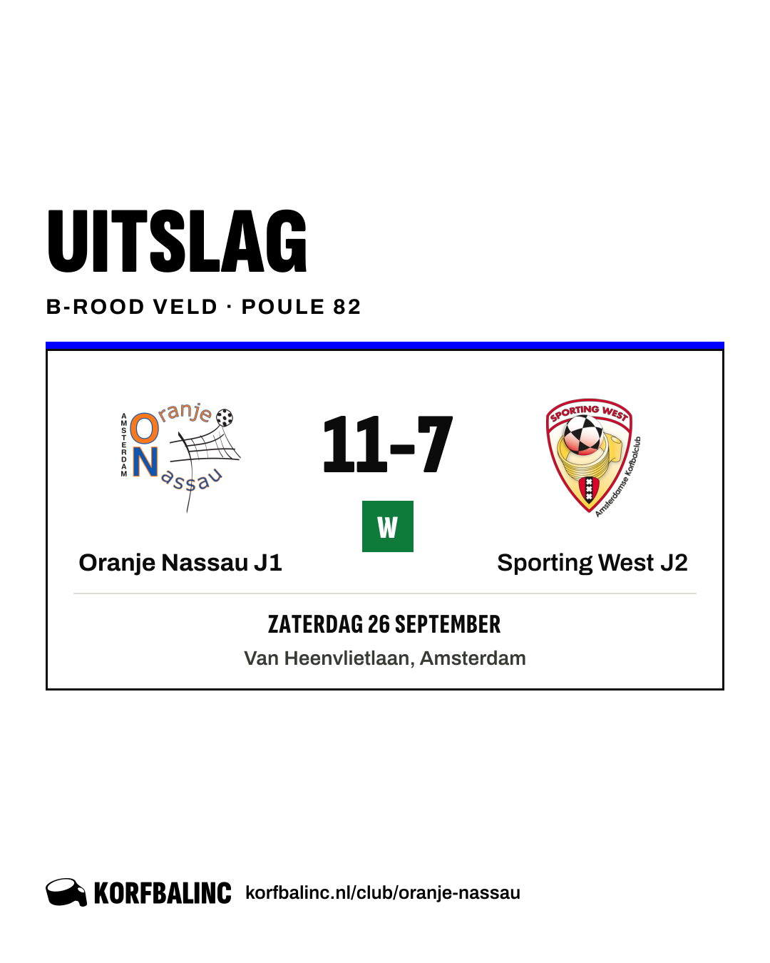 Oranje Nassau J1 - Sporting West J2