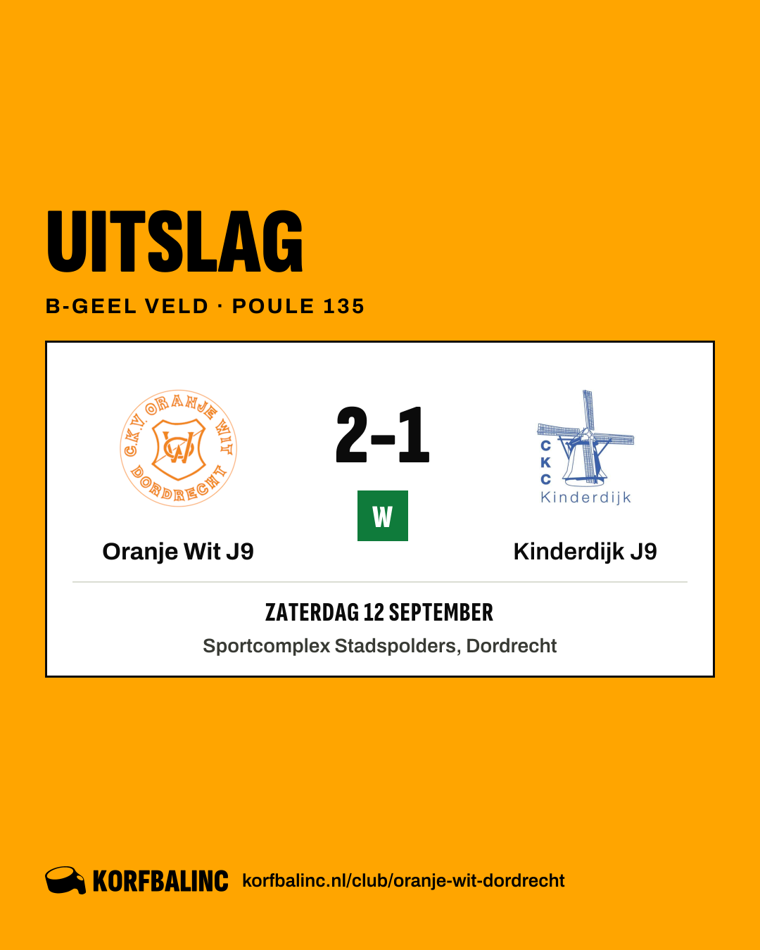 Oranje Wit J9 - Kinderdijk J9
