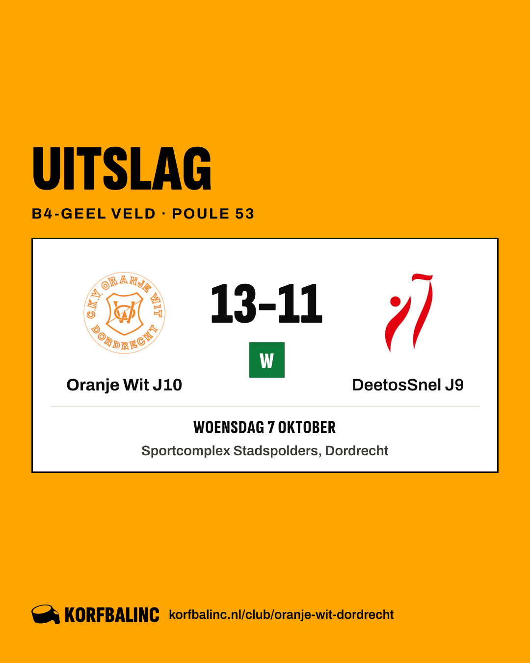 Oranje Wit J10 - DeetosSnel J9