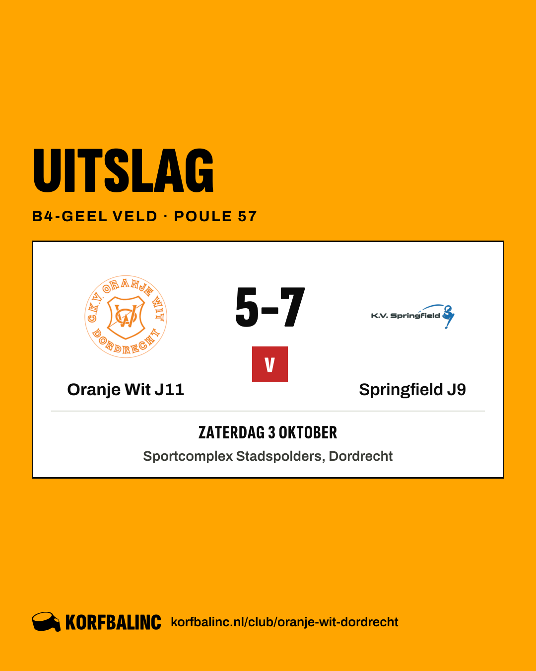 Oranje Wit J11 - Springfield J9
