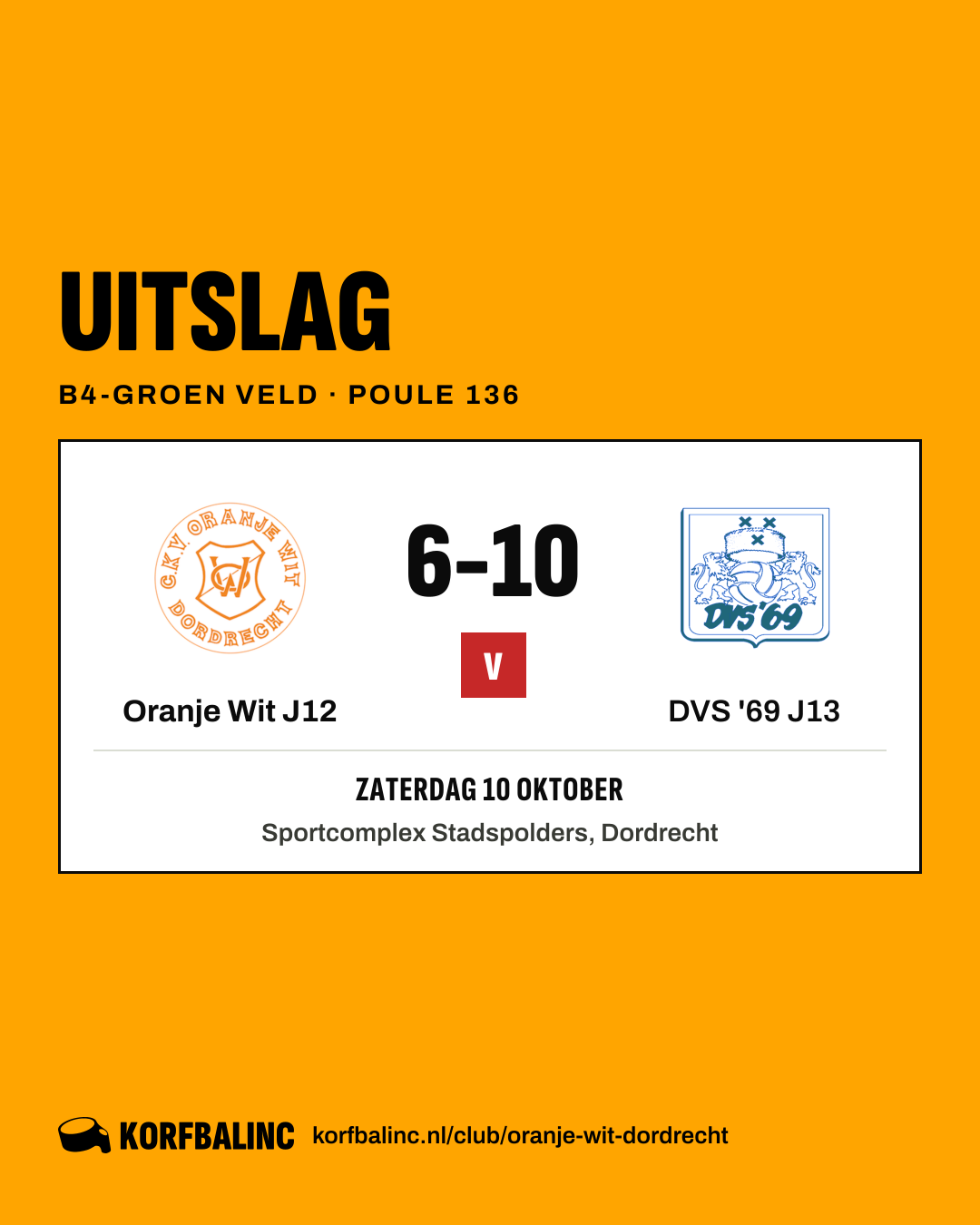 Oranje Wit J12 - DVS '69 J13
