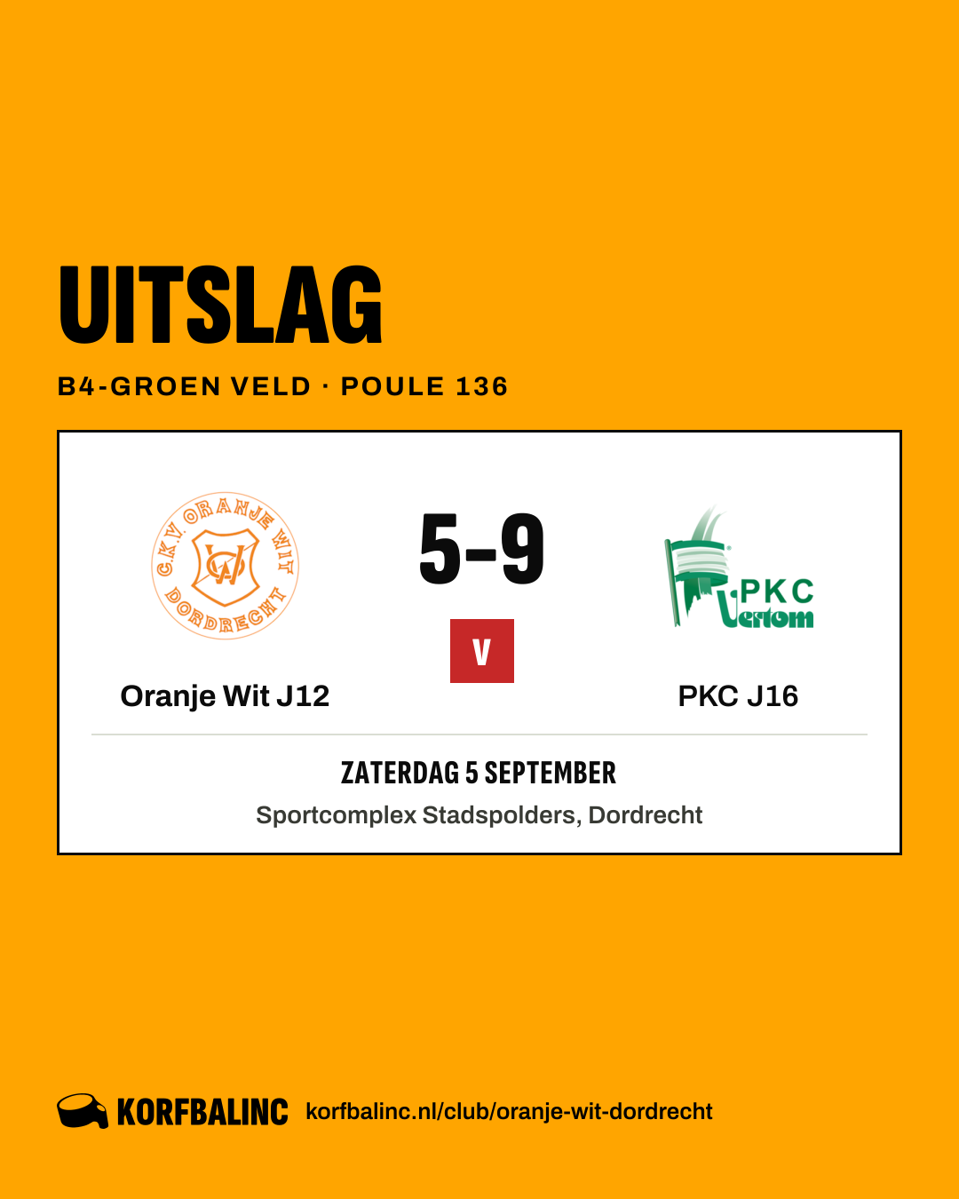 Oranje Wit J12 - PKC J16