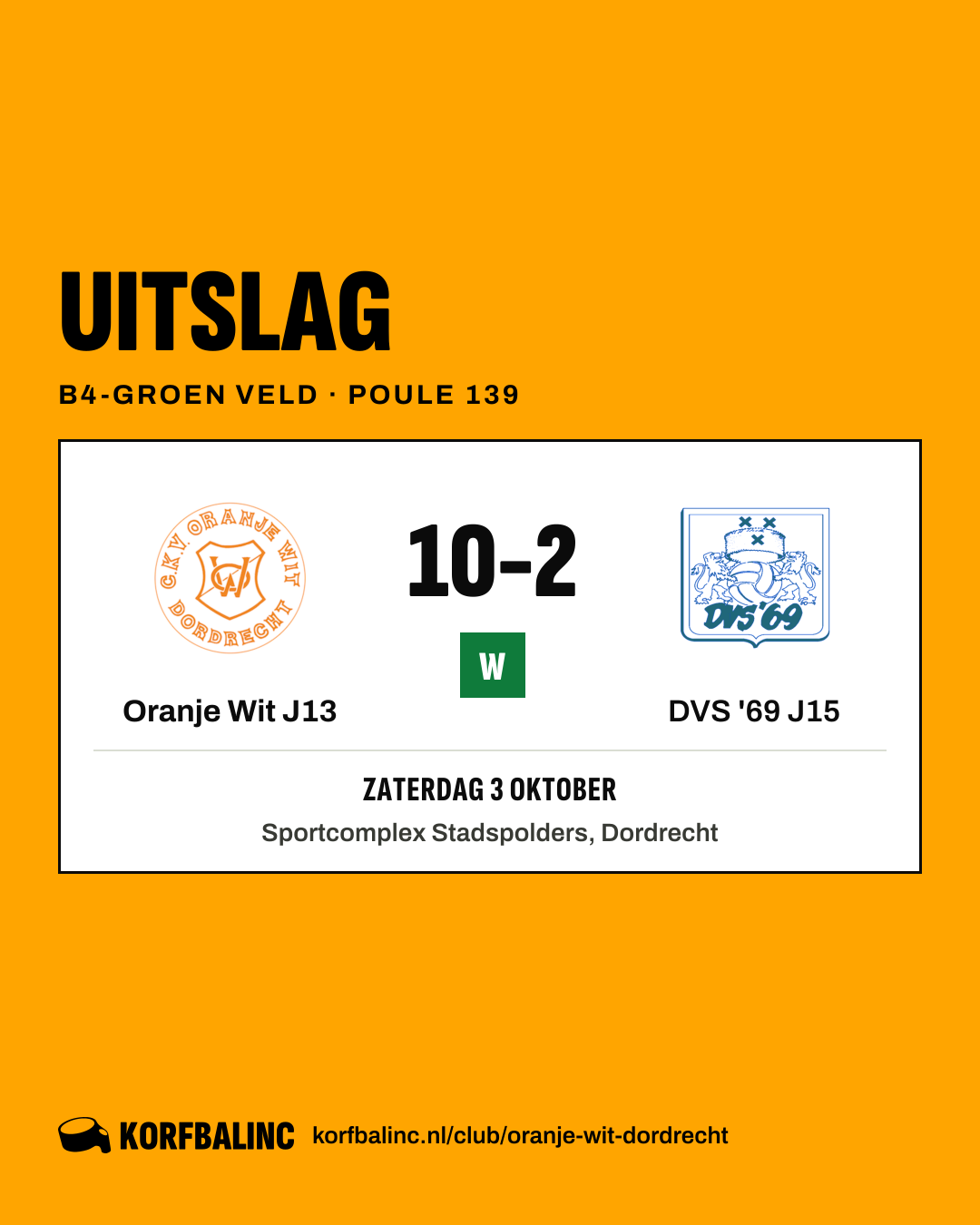 Oranje Wit J13 - DVS '69 J15