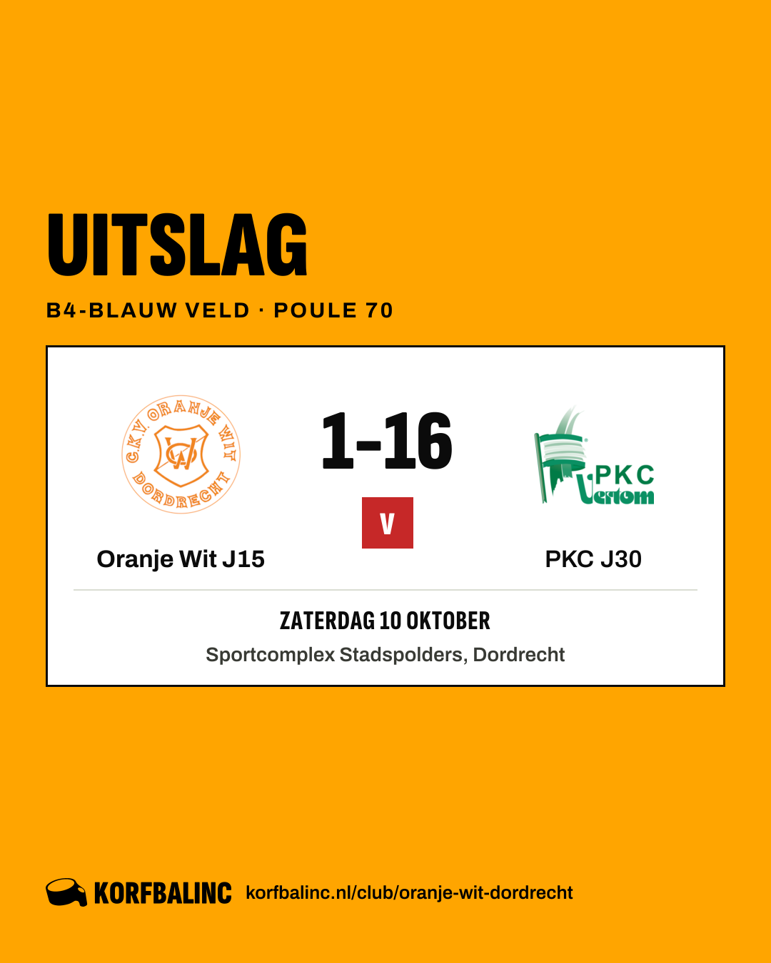 Oranje Wit J15 - PKC J30