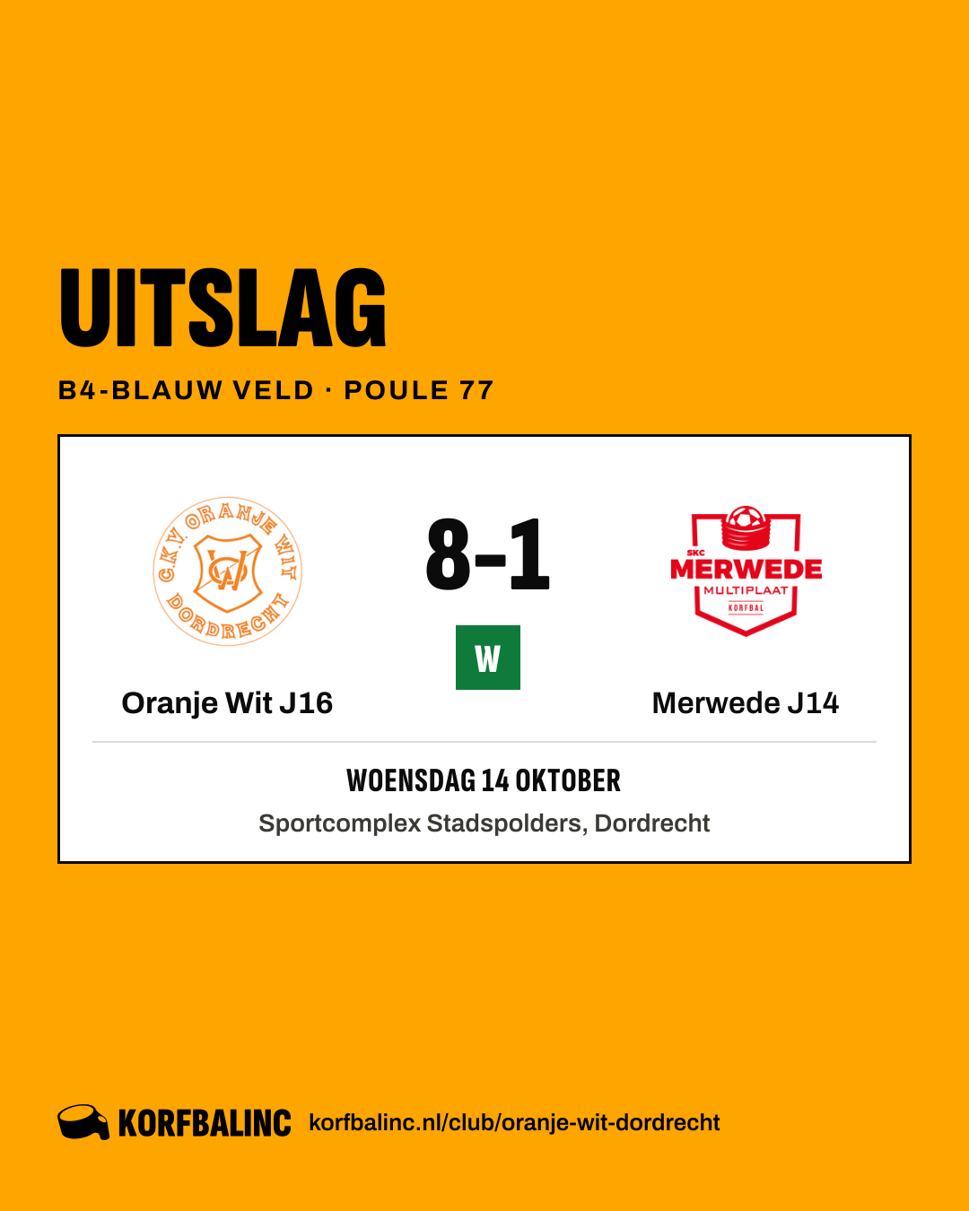 Oranje Wit J16 - Merwede J14