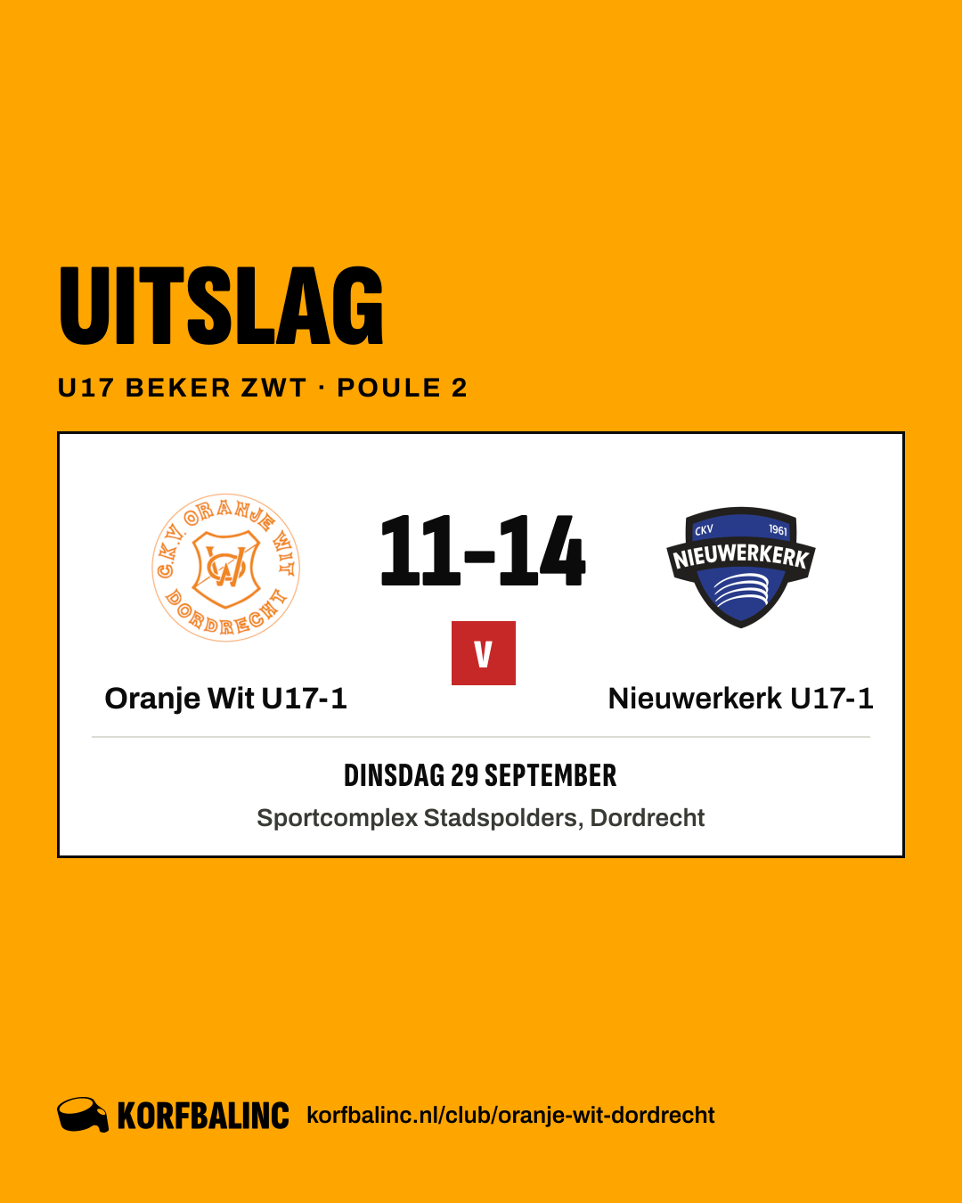 Oranje Wit U17-1 - Nieuwerkerk U17-1